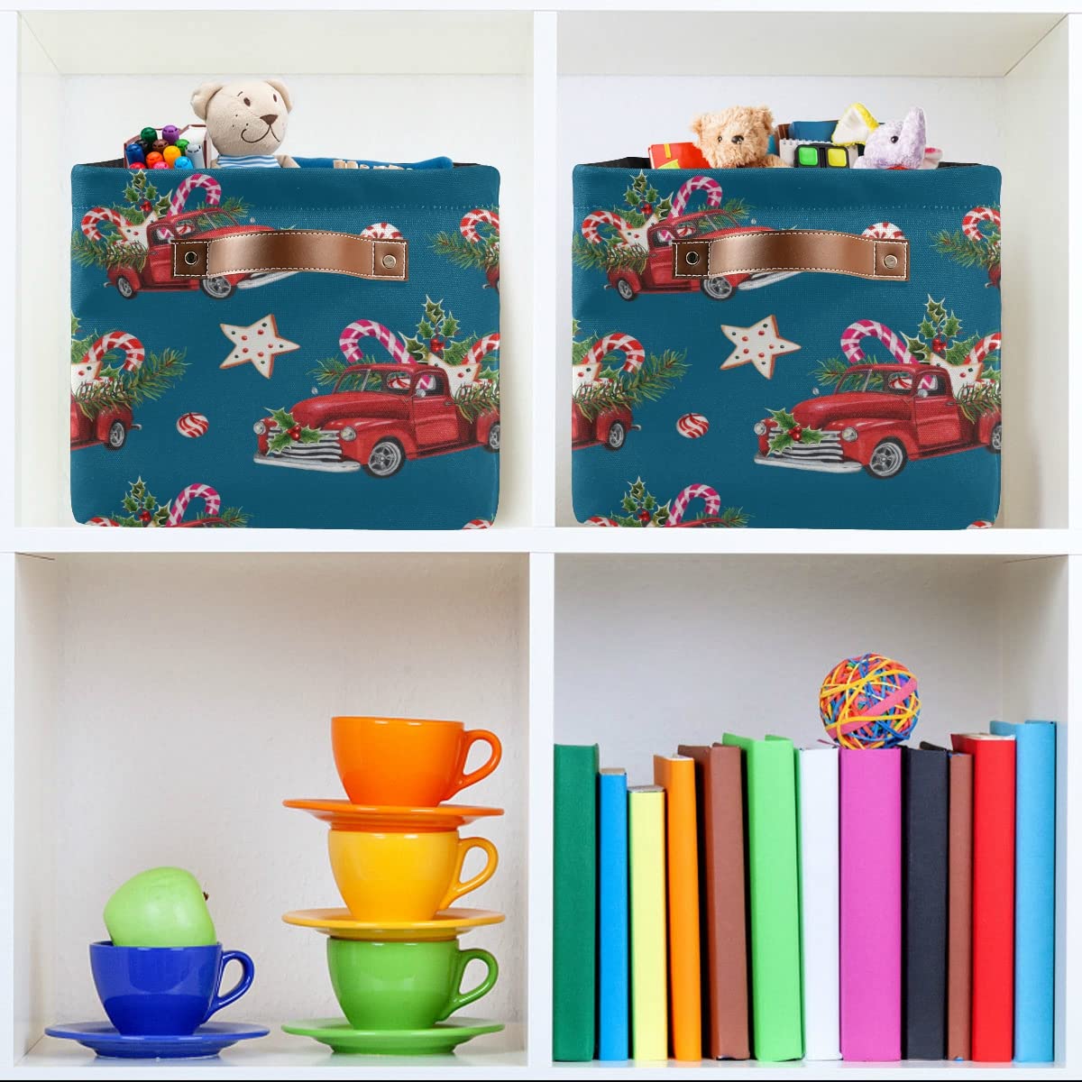 Christmas Toy Model Truck Collapsible Storage Bin - Waterproof Canvas Rectangle Basket with Handles for Nursery Toys, Books & Home Organization | Perfect for Closet Shelves, Bedroom, Living Room & Holiday Decor