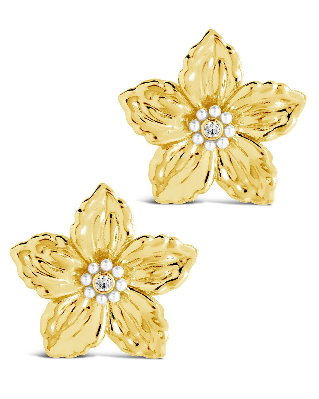 Ottilia Pearl & Cubic Zirconia Flower Stud Earrings for Women - Elegant Floral Jewelry Gift for Brides, Party, Wedding, and Special Occasions