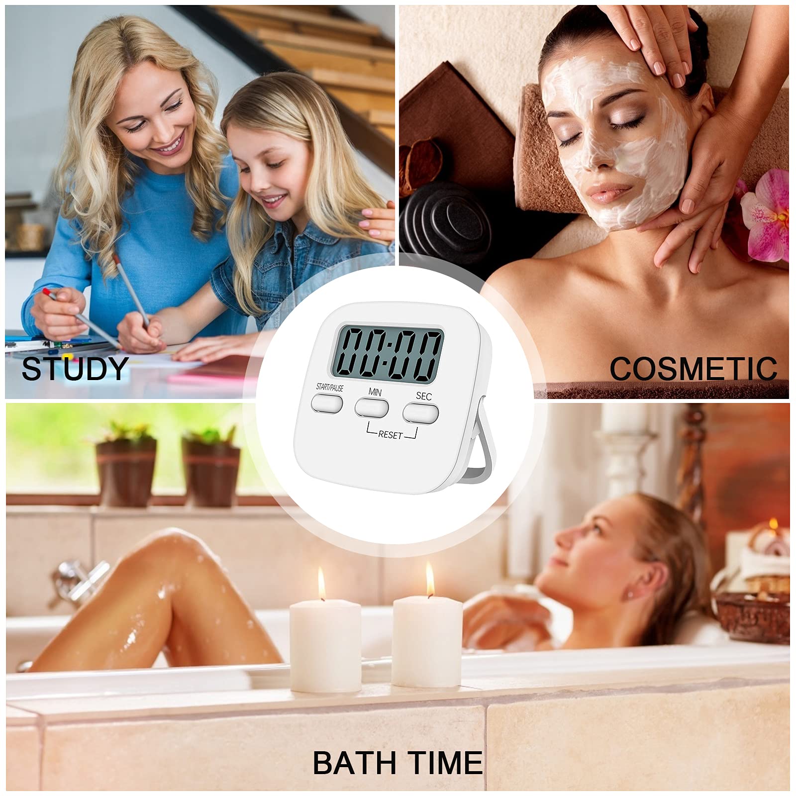 Jsdoin 1 Pack Magnetic Digital Kitchen Timer with Loud Alarm - Large Display Countdown Stopwatch with Stand & Hanging Hole - Perfect for Cooking, Baking, Classroom, Kids Activities & Bathroom Use (White)