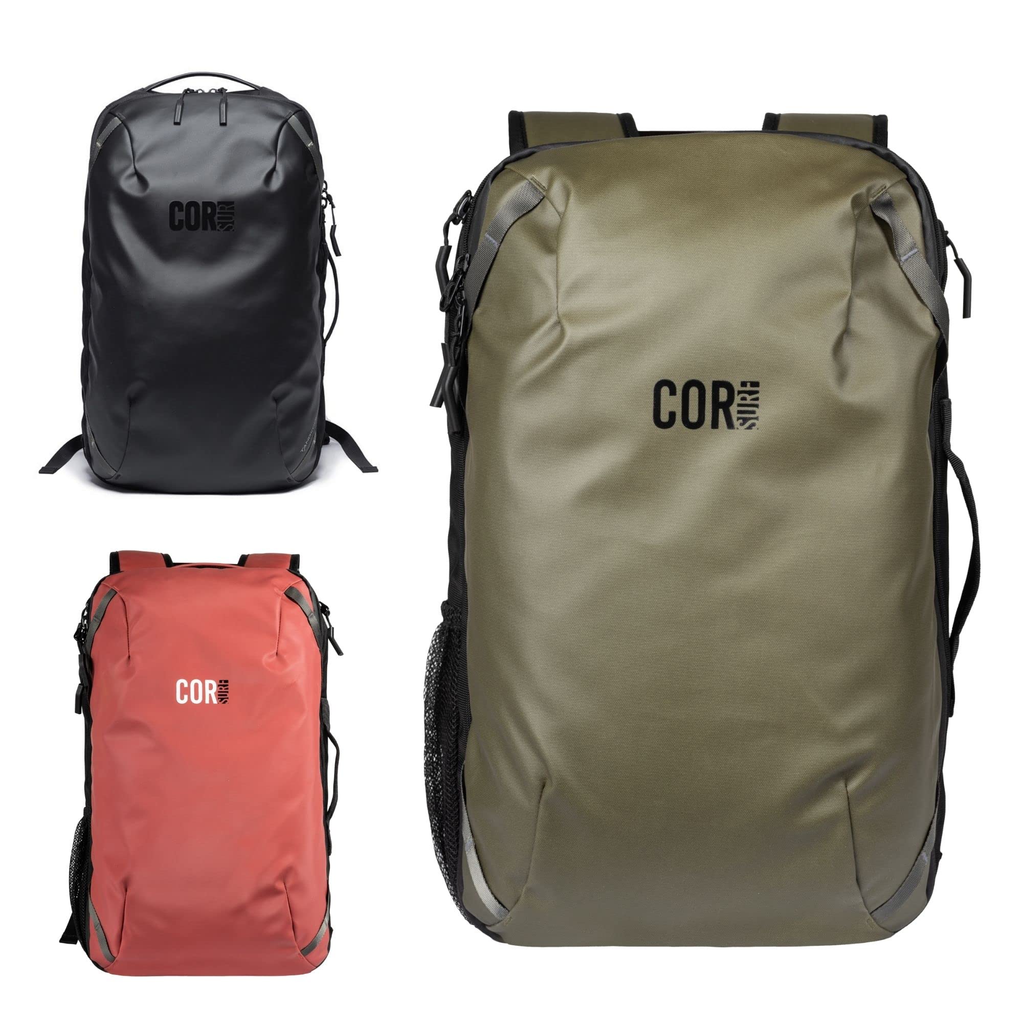 Waterproof COR Surf Travel Backpack - TSA Approved Carry On Laptop Backpack with Hidden Passport Pocket & USB Charging Port | 28L Lightweight Daypack for Beach, Hiking & Air Travel (Army Green)