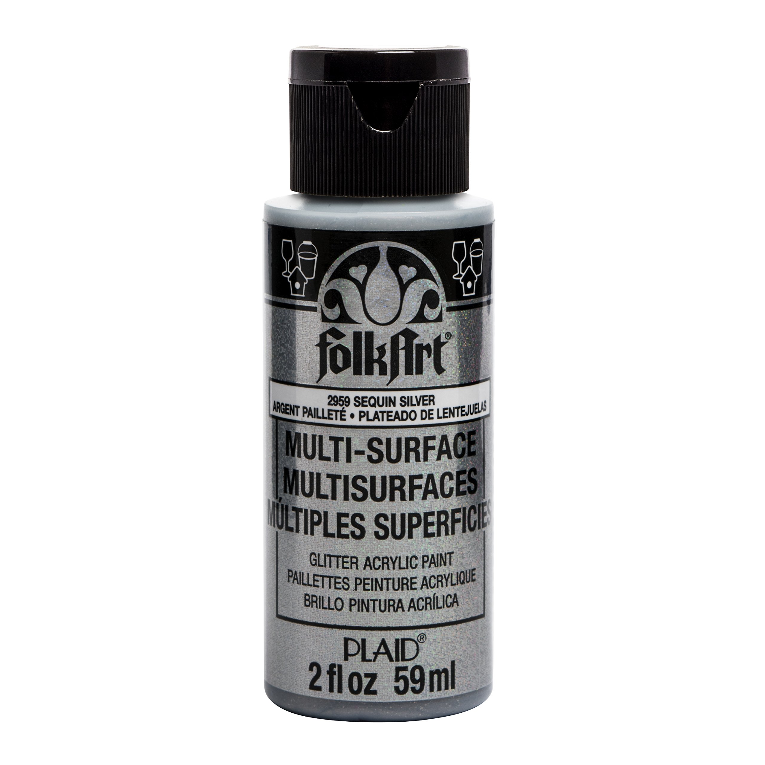FolkArt Multi-Surface Glitter Paint - 2 oz Sequin Silver - Perfect for DIY Crafts, Home Decor, and Holiday Projects