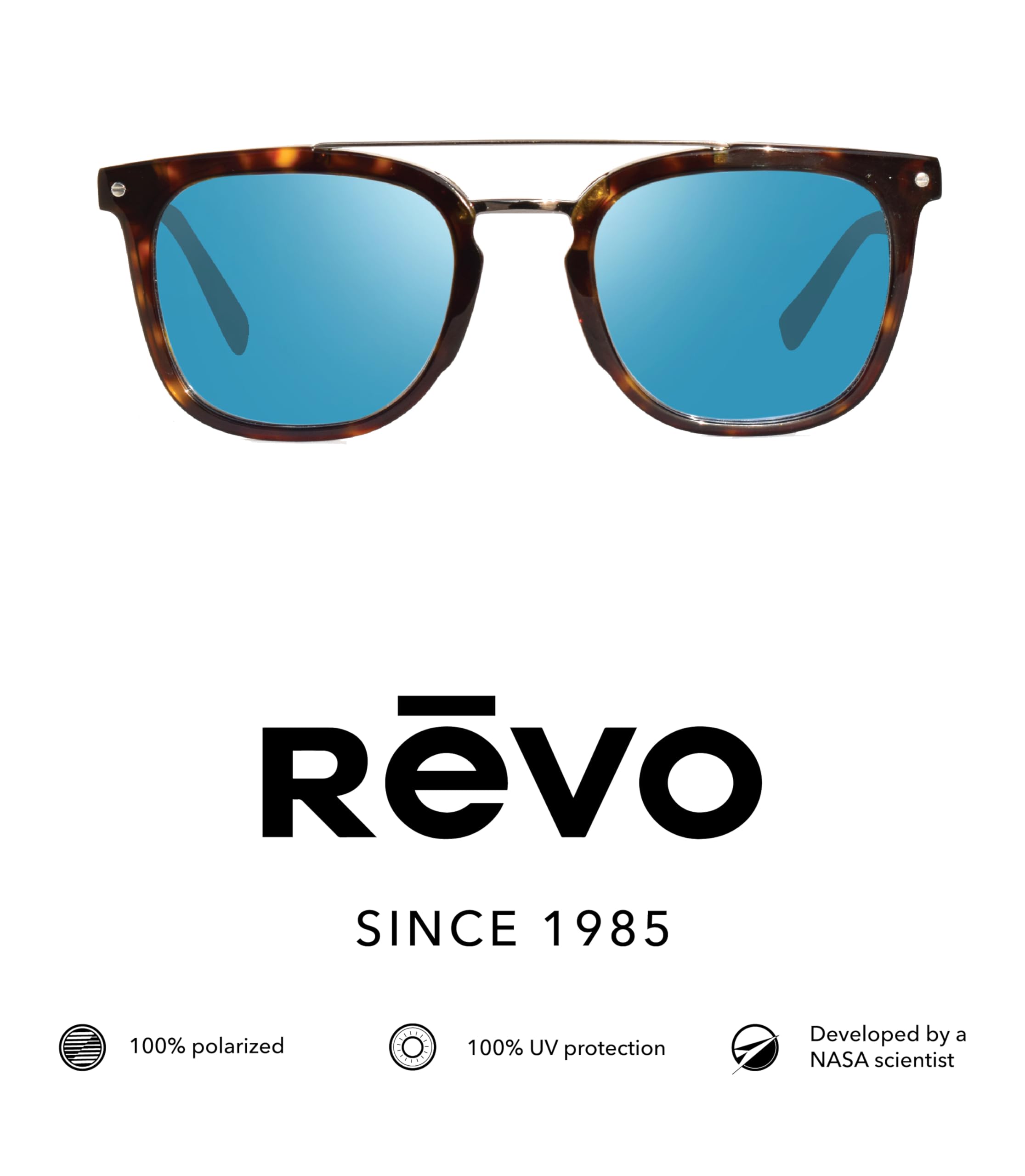 Revo Atlas Polarized Sunglasses - Square Frame with Crystal Glass Lens for UV Protection - Perfect for Driving, Running & Outdoor Activities