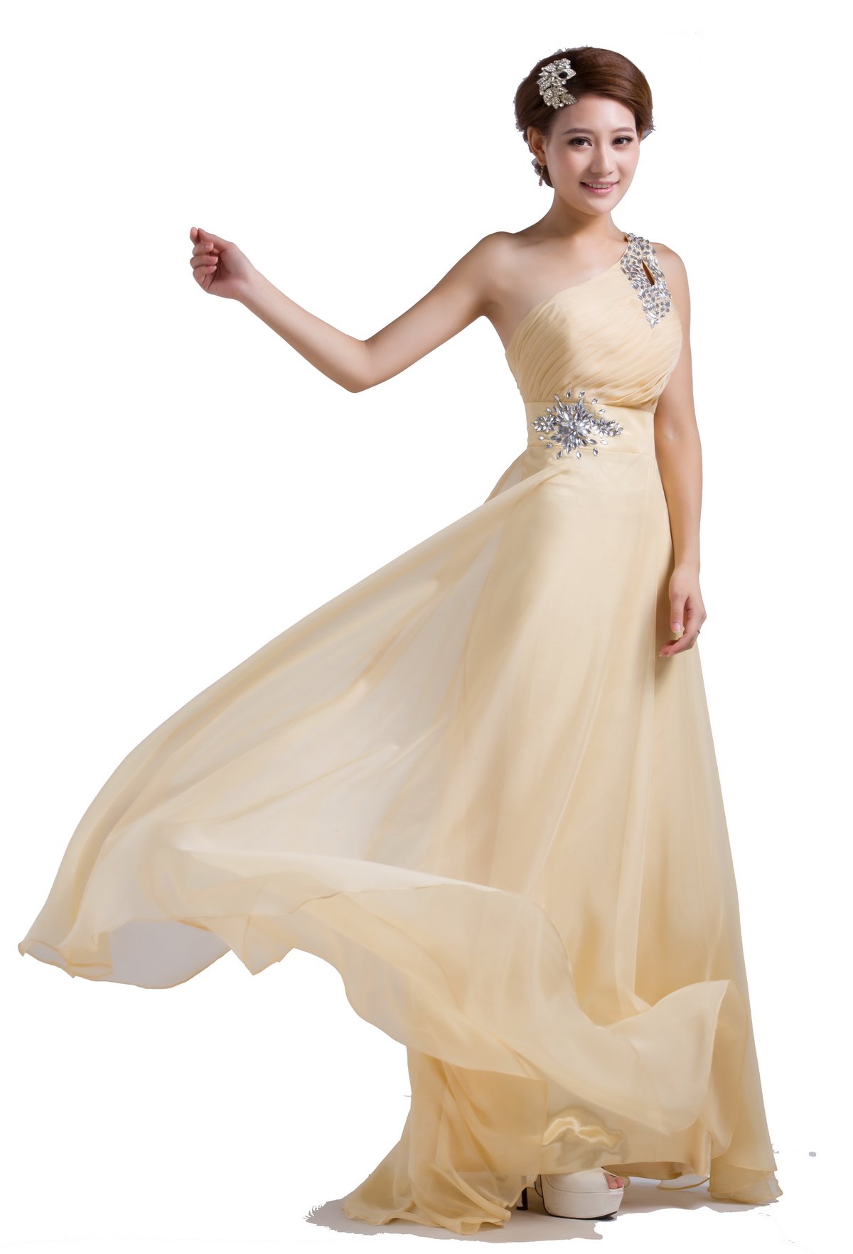 Elegant One-Shoulder Floor Length Beaded Chiffon Prom Dress for Women - Perfect for Homecoming, Evening Gala & Formal Events