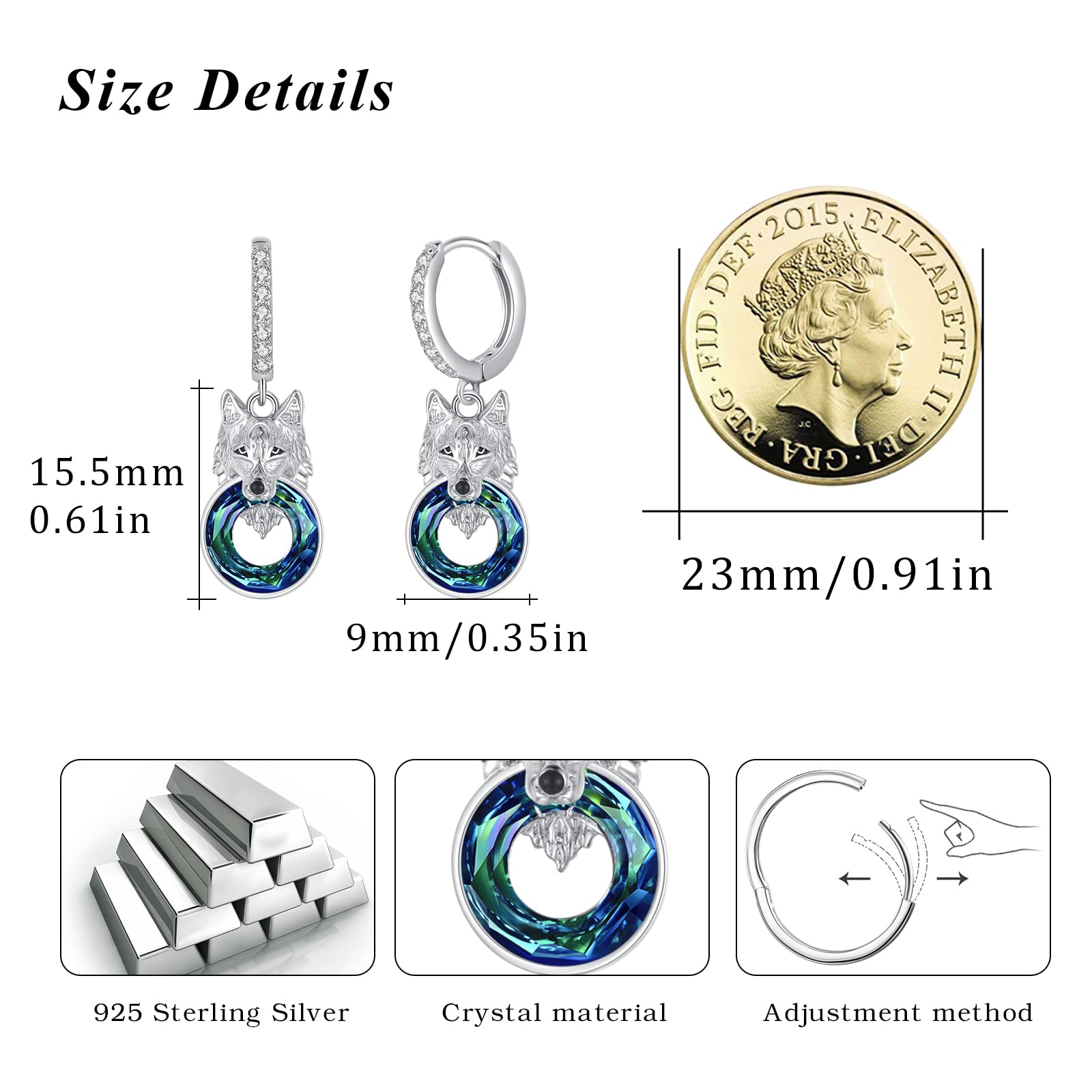 925 Sterling Silver Wolf Earrings with Crystals - Hypoallergenic Animal Stud & Hoop Earrings for Men, Women & Teens | Perfect Gift for Girlfriend, Birthday & Everyday Wear