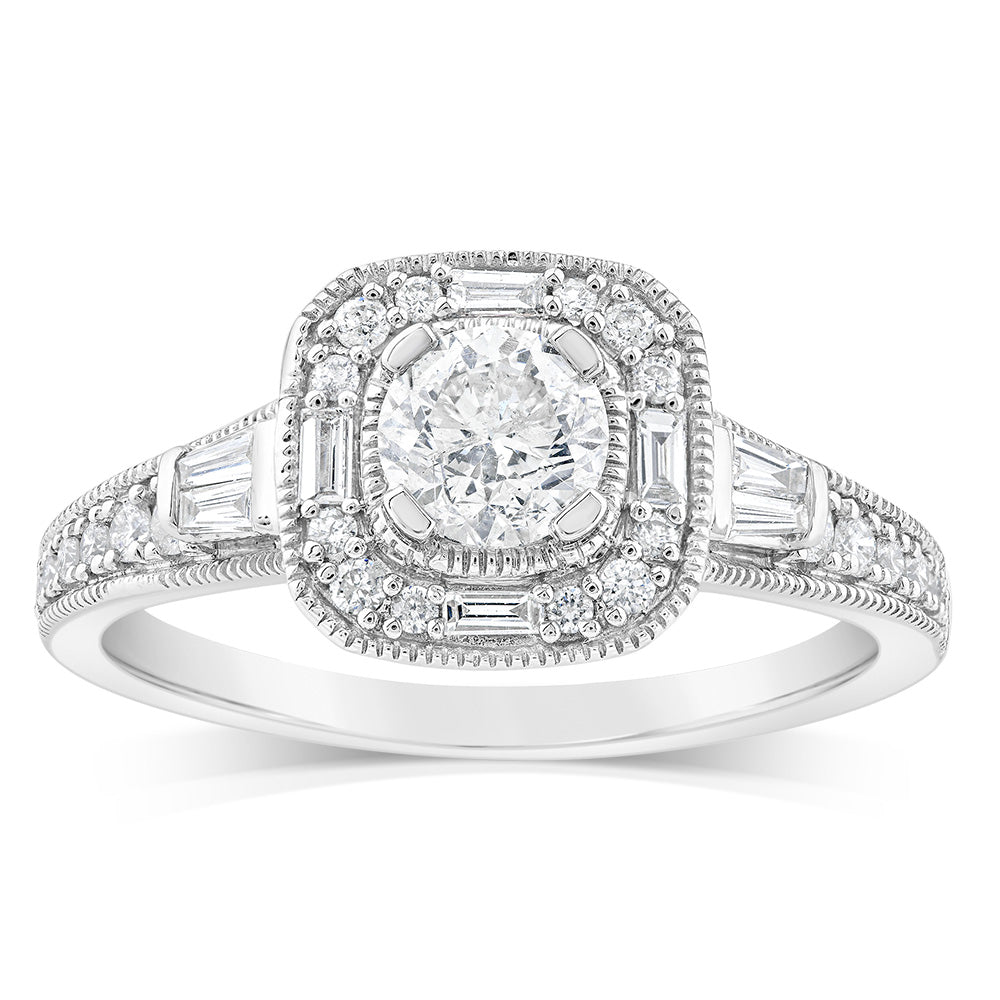 9ct White Gold Fancy Cushion Cut Diamond Ring - 3/4 Carat Natural Diamond Engagement Ring for Women - Perfect for Proposals, Anniversaries & Special Occasions