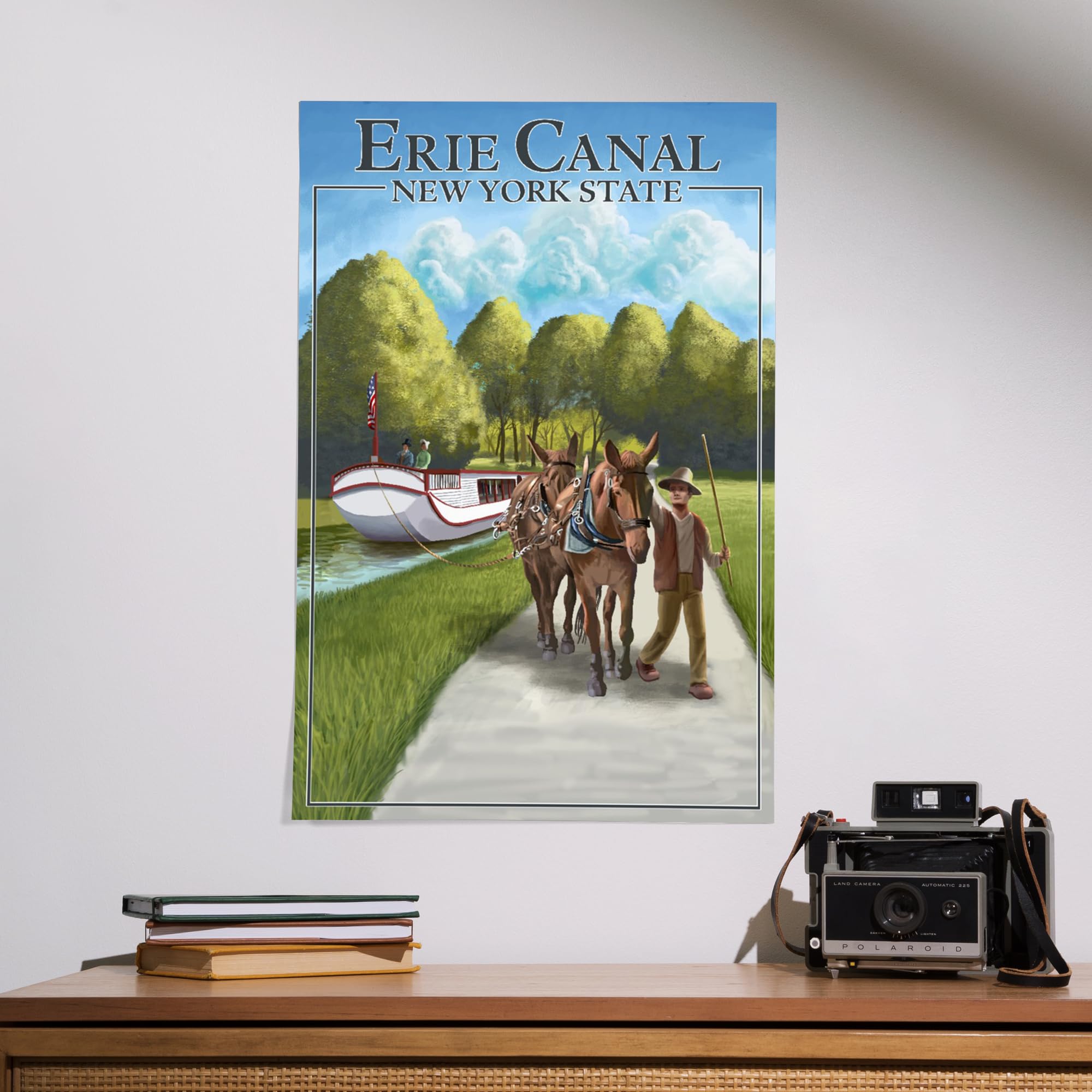 Lantern Press 16x24 Inch Giclee Fine Art Print - New York Erie Canal Landscape with Horses - Wall Decor for Living Room, Office & Bedroom