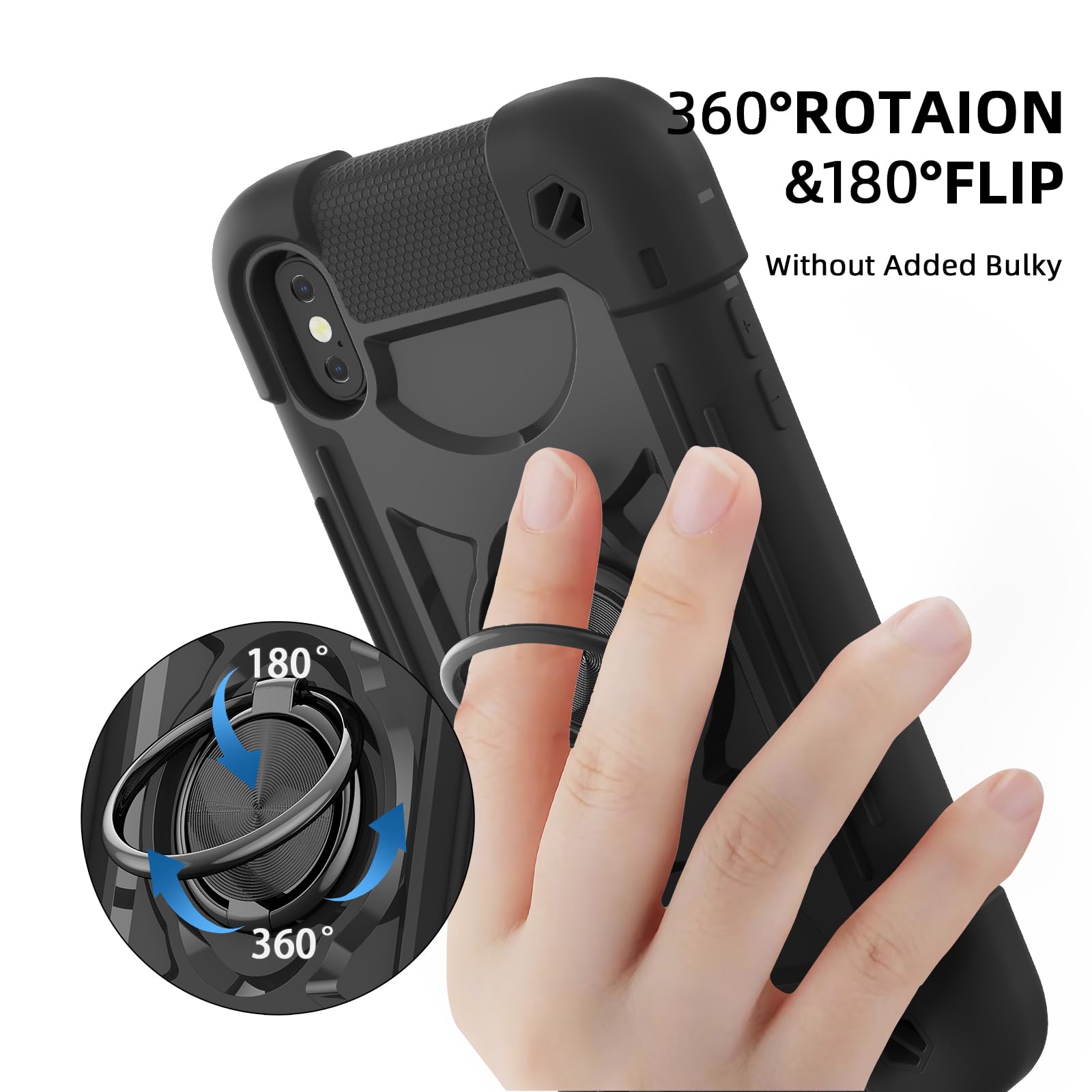 MARKILL iPhone Xs Max Case 6.5 Inch - Military Grade Shockproof Phone Cover with Ring Stand & Magnetic Car Mount | Perfect for Outdoor Activities, Travel & Daily Protection (Black)