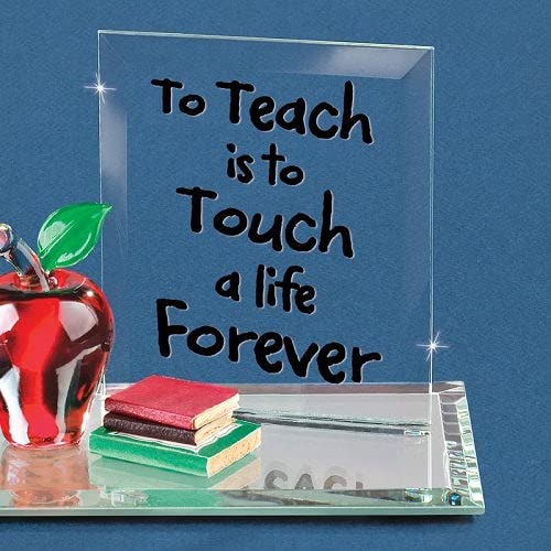 Glass Baron Teacher Apple with Books Figurine - Handcrafted Glass Collectible for Teacher Appreciation Gifts, Classroom Decor & Home Display