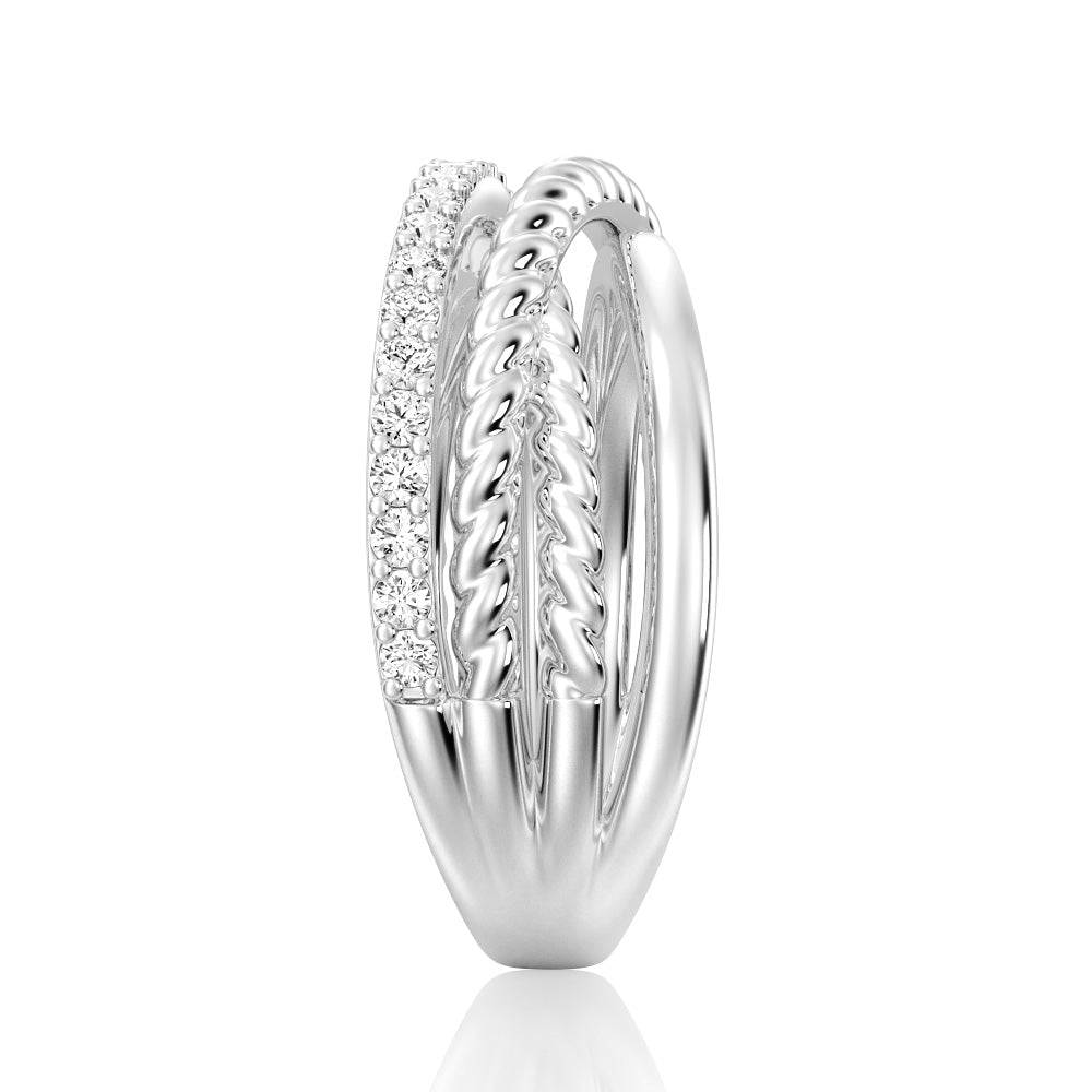 Interwoven Diamond Ring with Twisted Rope Bands - Elegant Wedding Band, Anniversary Gift for Her, Perfect for Bridal Jewelry & Special Occasions