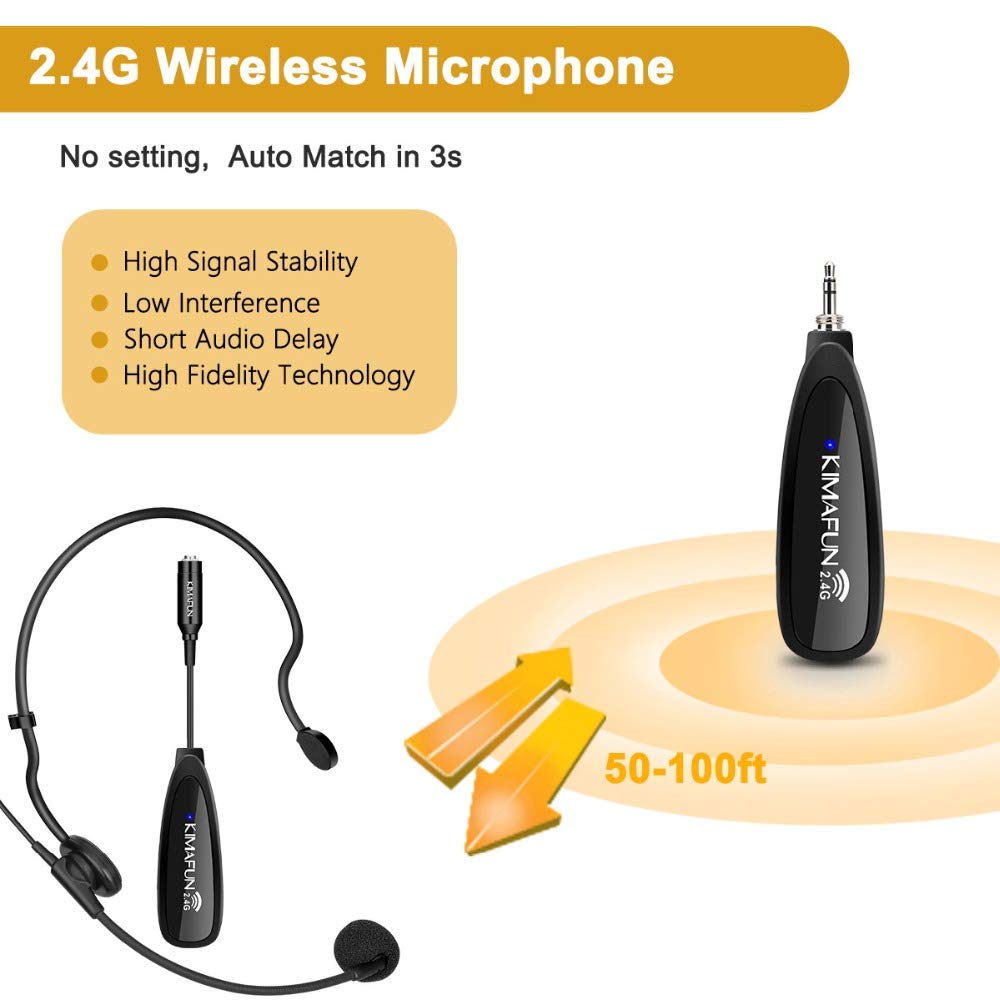 KIMAFUN 2.4G Wireless Microphone System with Headset & Lavalier Mics - Dual Transmitter/Receiver Set for Teaching, Presentations, Weddings, School Plays (Model G102) | Perfect for Public Speaking, Karaoke, Church Services & Online Streaming
