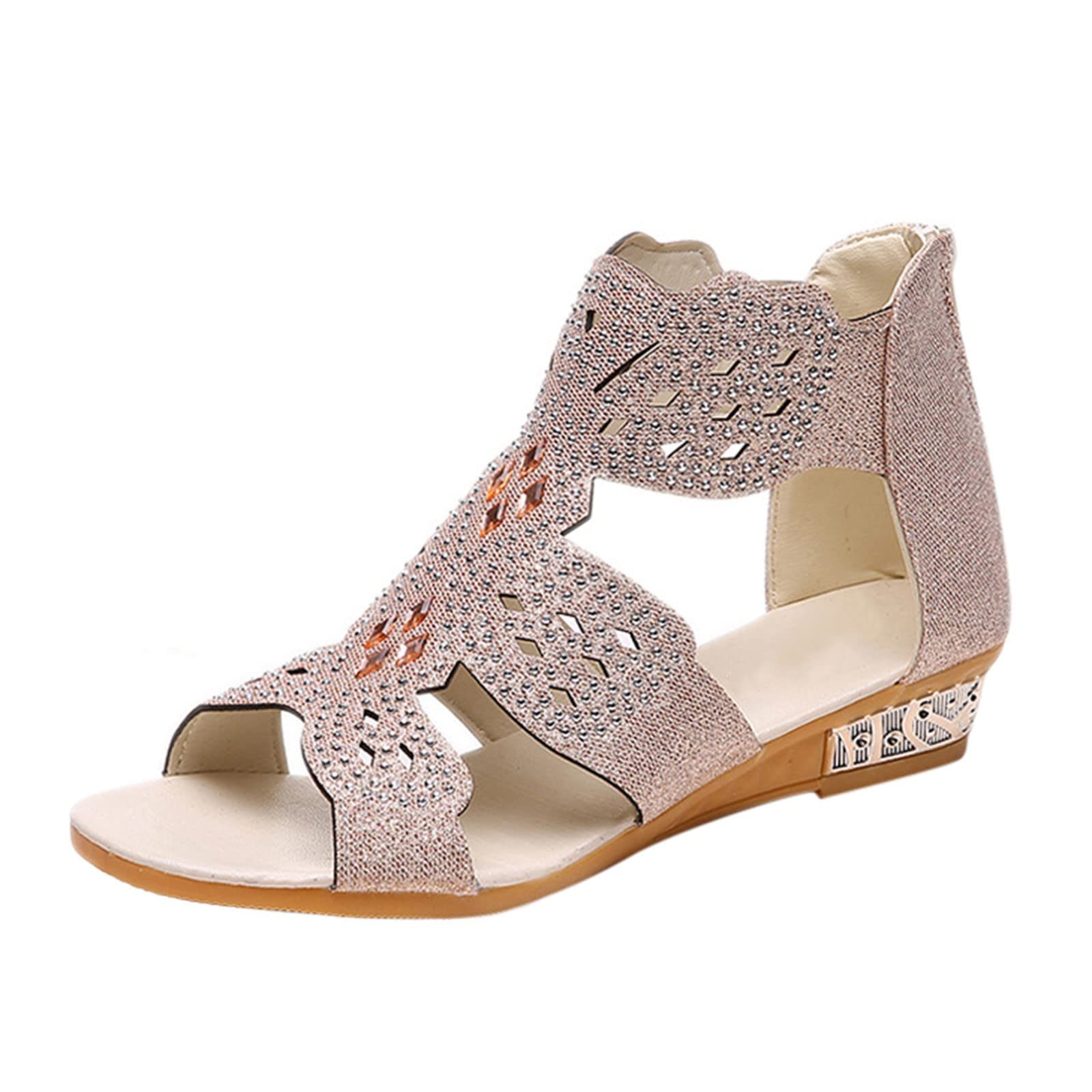 Women's Bohemian Rhinestone Beaded Flat Sandals - Summer Beach Slides for Women | Perfect for Vacation, Poolside & Casual Outings