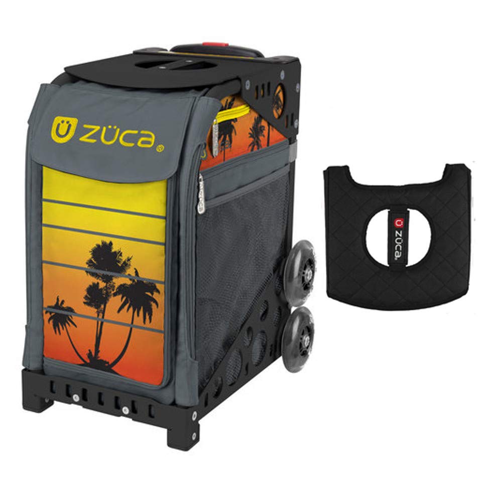 Zuca Sport Bag with Black/Pink Seat Cover - Tropical Sunset Design, Non-Flashing Black Wheels | Durable Skate & Travel Gear for Athletes & Students | Perfect for Gym, School & Outdoor Adventures
