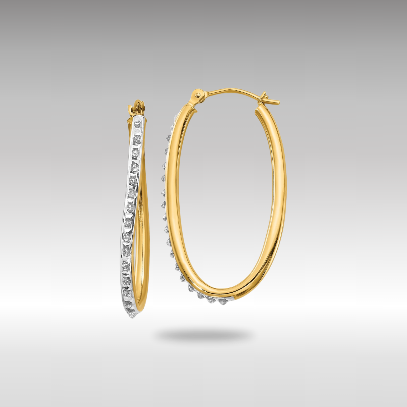 Gold Diamond Oval Twist Hoop Earrings DF111 - Elegant Dangle Earrings for Women, Perfect for Parties, Weddings & Special Occasions
