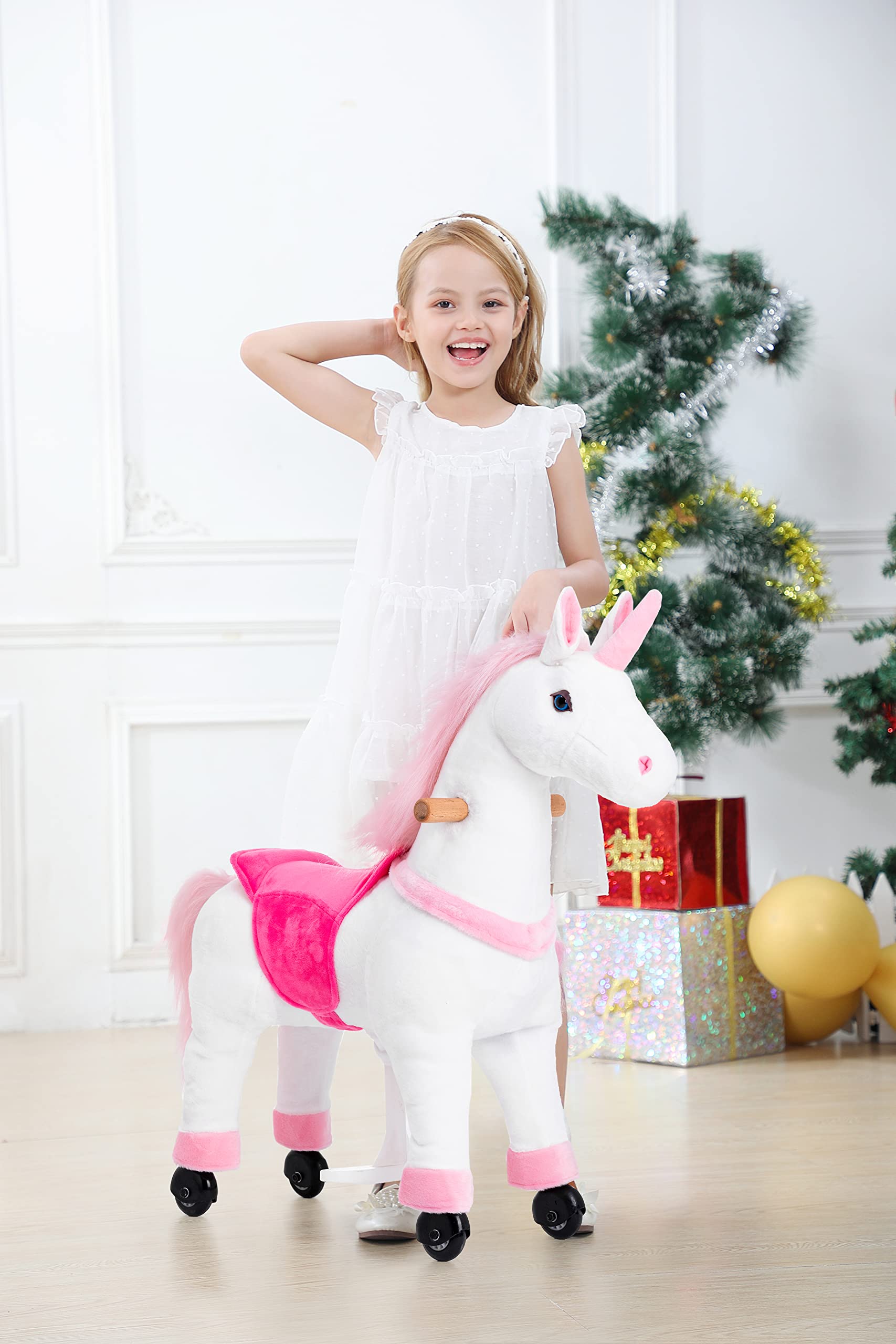 Premium Ride-On Unicorn Toy for Kids Ages 3-5 - Soft Plush Walking Horse with Wheels (29.92
