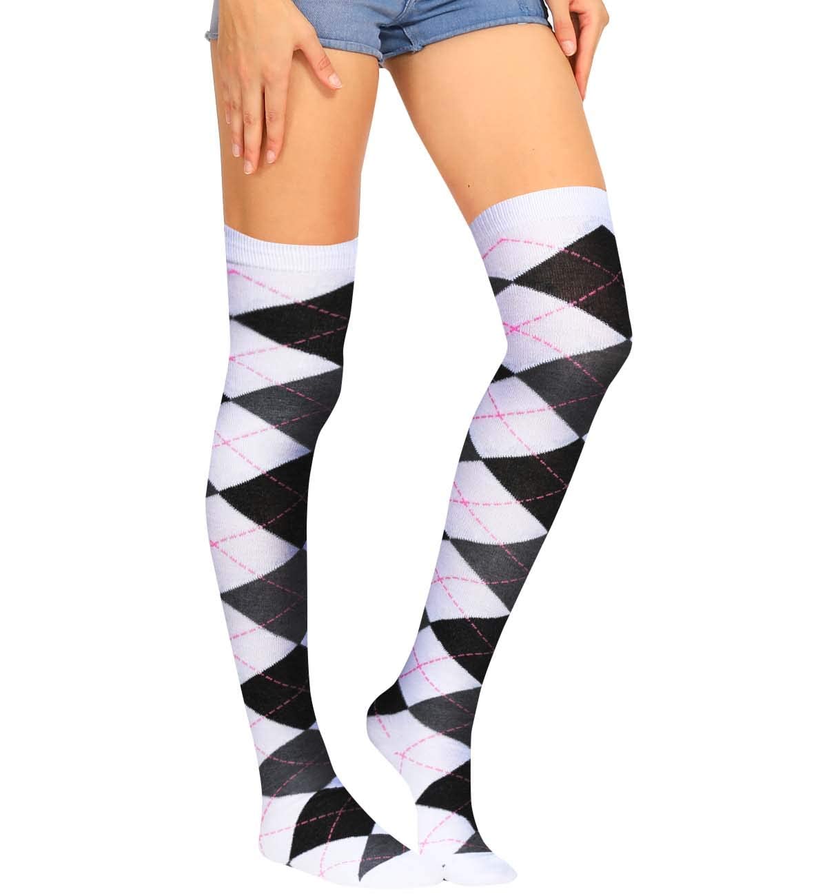 Benefeet Women's Thigh High Argyle Socks - Fun Striped Over Knee Stockings for Party & Cosplay