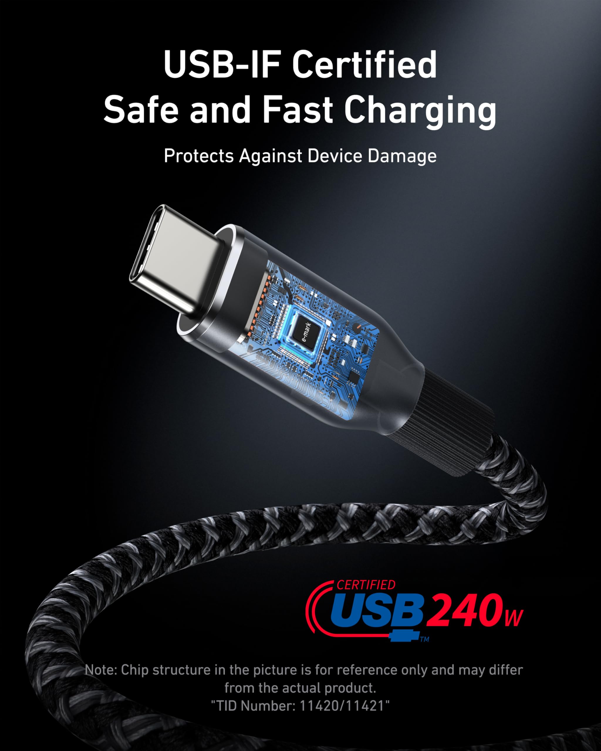 Anker Prime 240W USB C to USB C Fast Charging Cable (3ft) - Braided Nylon Durable USB 2.0 Cable for iPhone 15 Series, MacBook, iPad, Galaxy S24 - Perfect for Home, Office & Travel Charging