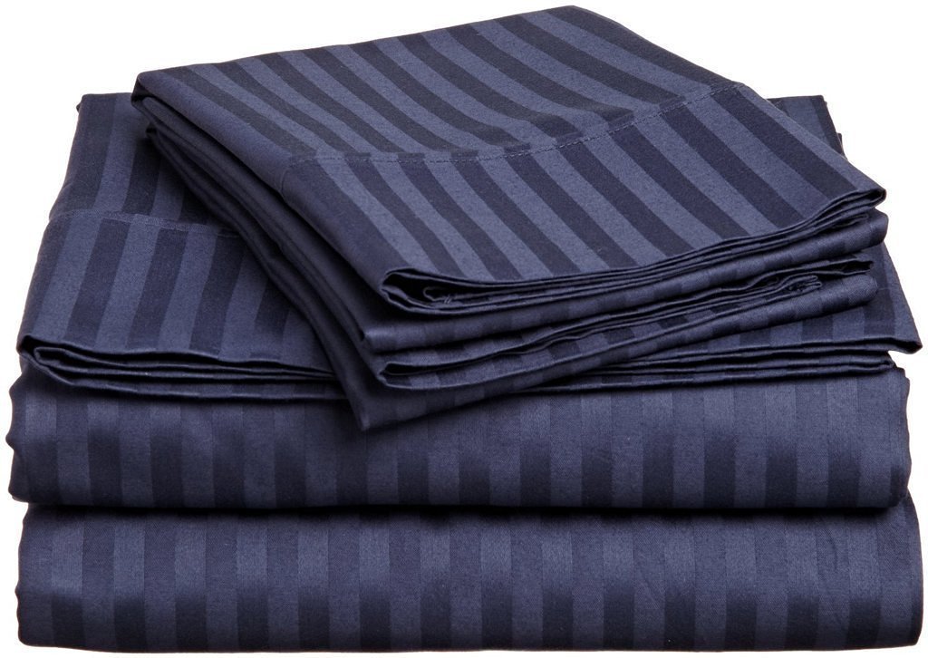 Premium 1200 Thread Count 100% Egyptian Cotton California King Sheet Set - 4 Piece Navy Stripe Bedding, Luxury Hotel Quality for Ultimate Comfort - Perfect for Master Bedrooms, Guest Rooms & Upscale Hotels