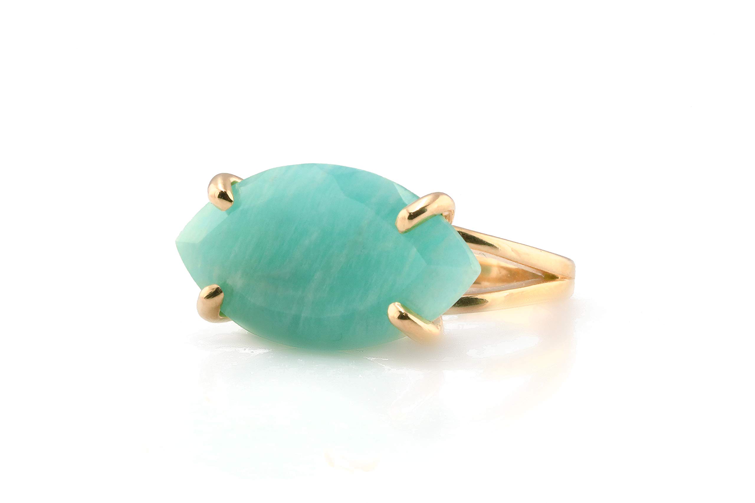 14K Yellow Gold Amazonite Marquise Ring for Women - Anniversary, Birthday Gift - Elegant Cocktail Jewelry for Parties & Events