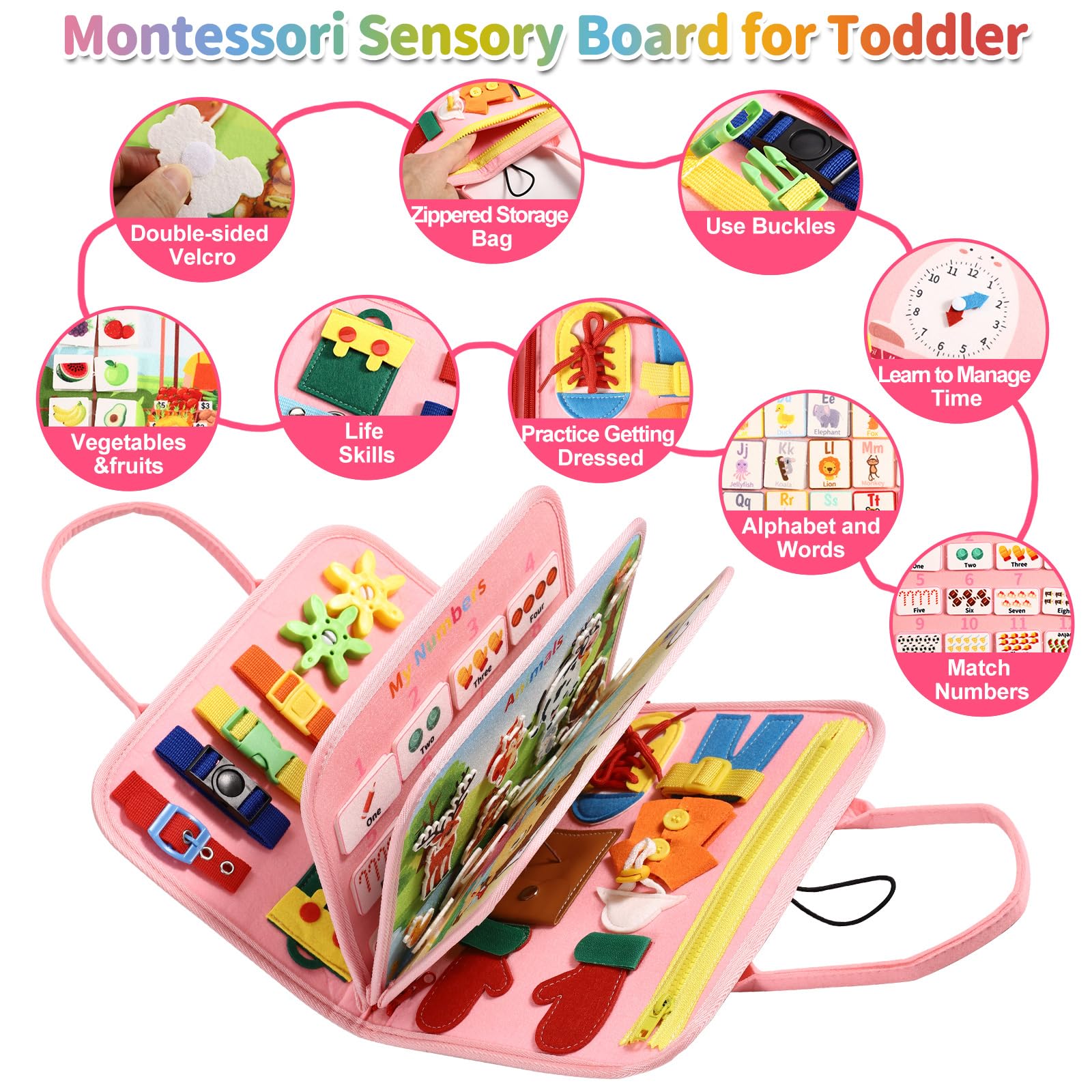 MINIBEAR Montessori Busy Board - Sensory Toys for Toddlers 1-4 Years Old, Autism Learning Toys for Fine Motor Skills Development - Perfect Travel Toys for Plane & Car Activities, Preschool Educational Gifts for Boys & Girls - Ideal for Home, Classroom & On-the-Go Learning