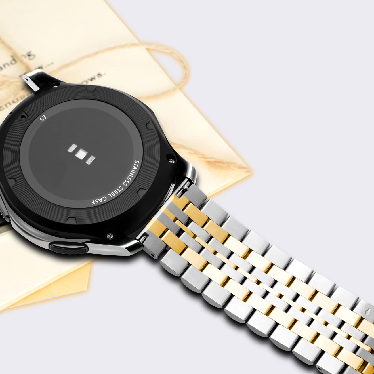 22mm Stainless Steel Smart Watch Band for Samsung Gear S3 Frontier & Classic, Galaxy Watch 46mm - Silver & Gold Metal Bracelet with Butterfly Clasp, Perfect for Workouts, Office & Formal Occasions