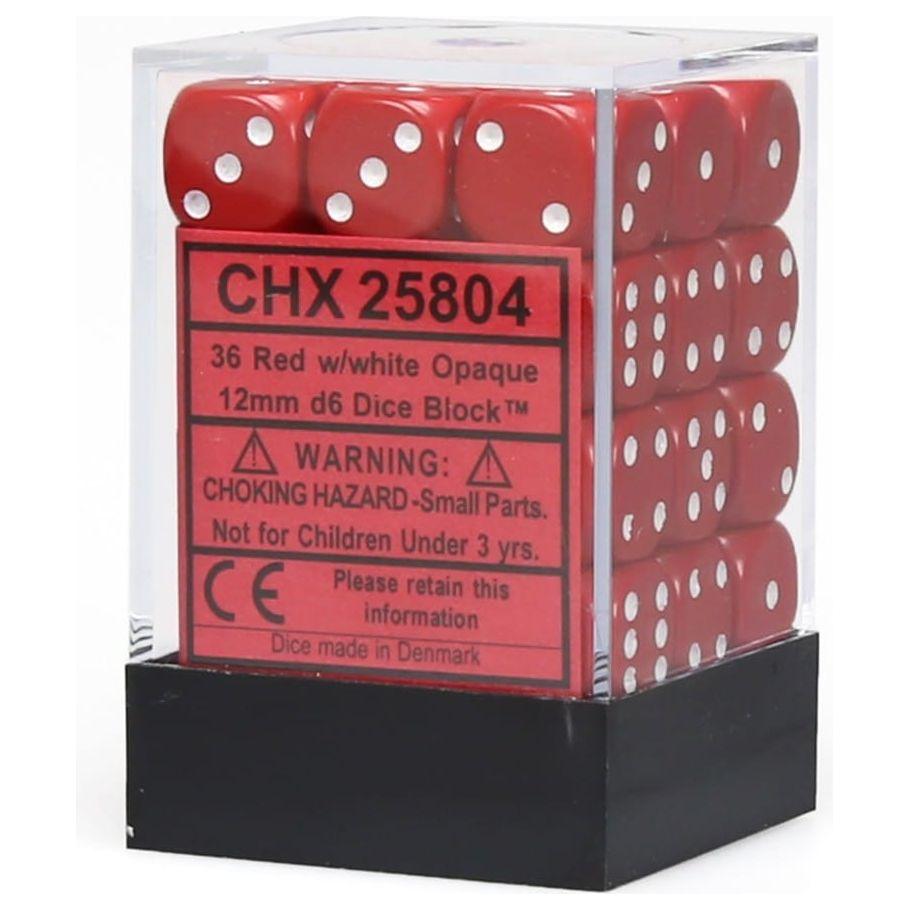 36-Piece Opaque D6 Dice Set in Red & White - Perfect for Dungeons & Dragons, Board Games, and Tabletop RPGs