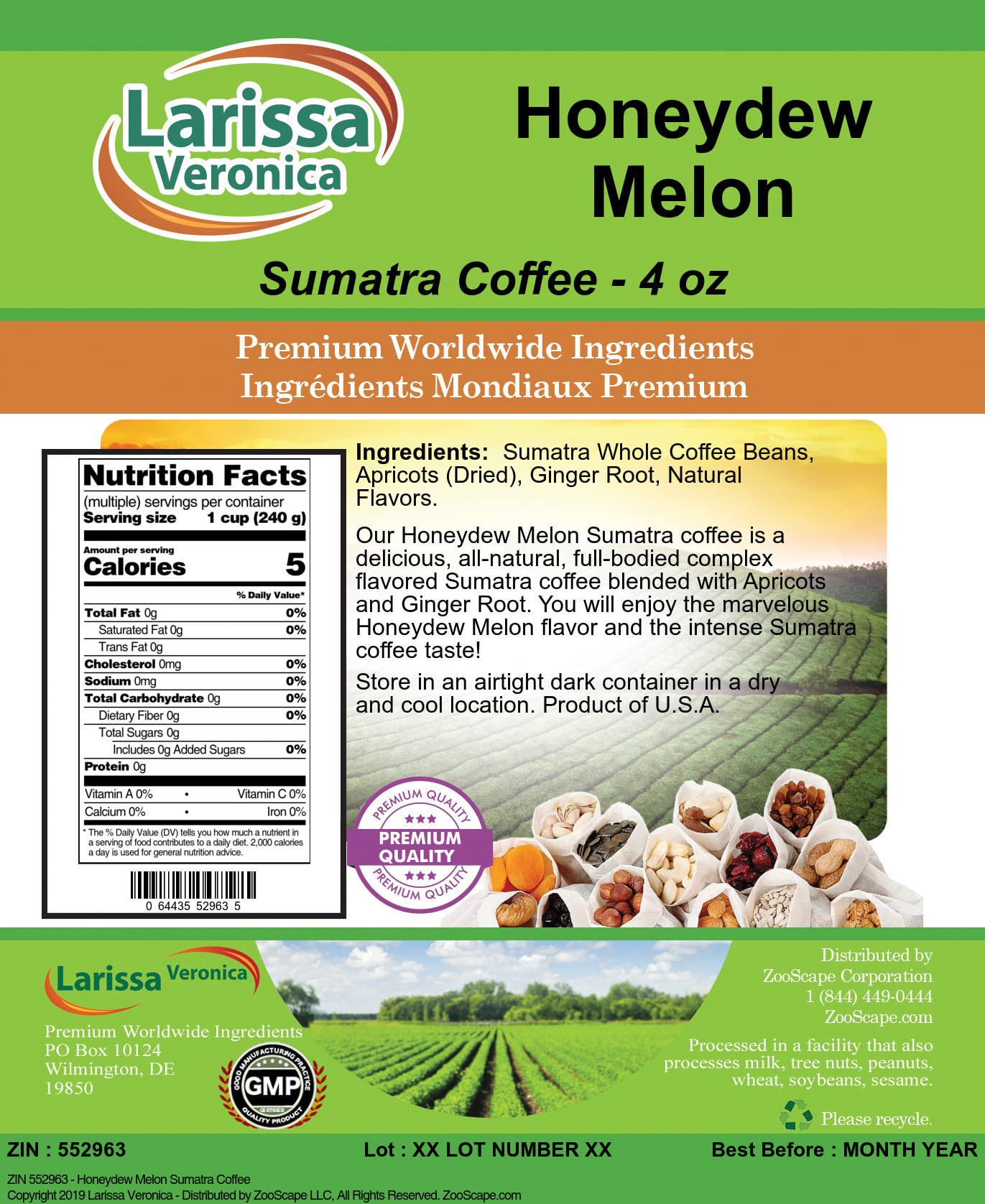 **Honeydew Melon Sumatra Coffee - Gourmet Naturally Flavored Whole Coffee Beans (4 oz) - Perfect for Home Brewing, Gifts & Specialty Coffee Lovers**