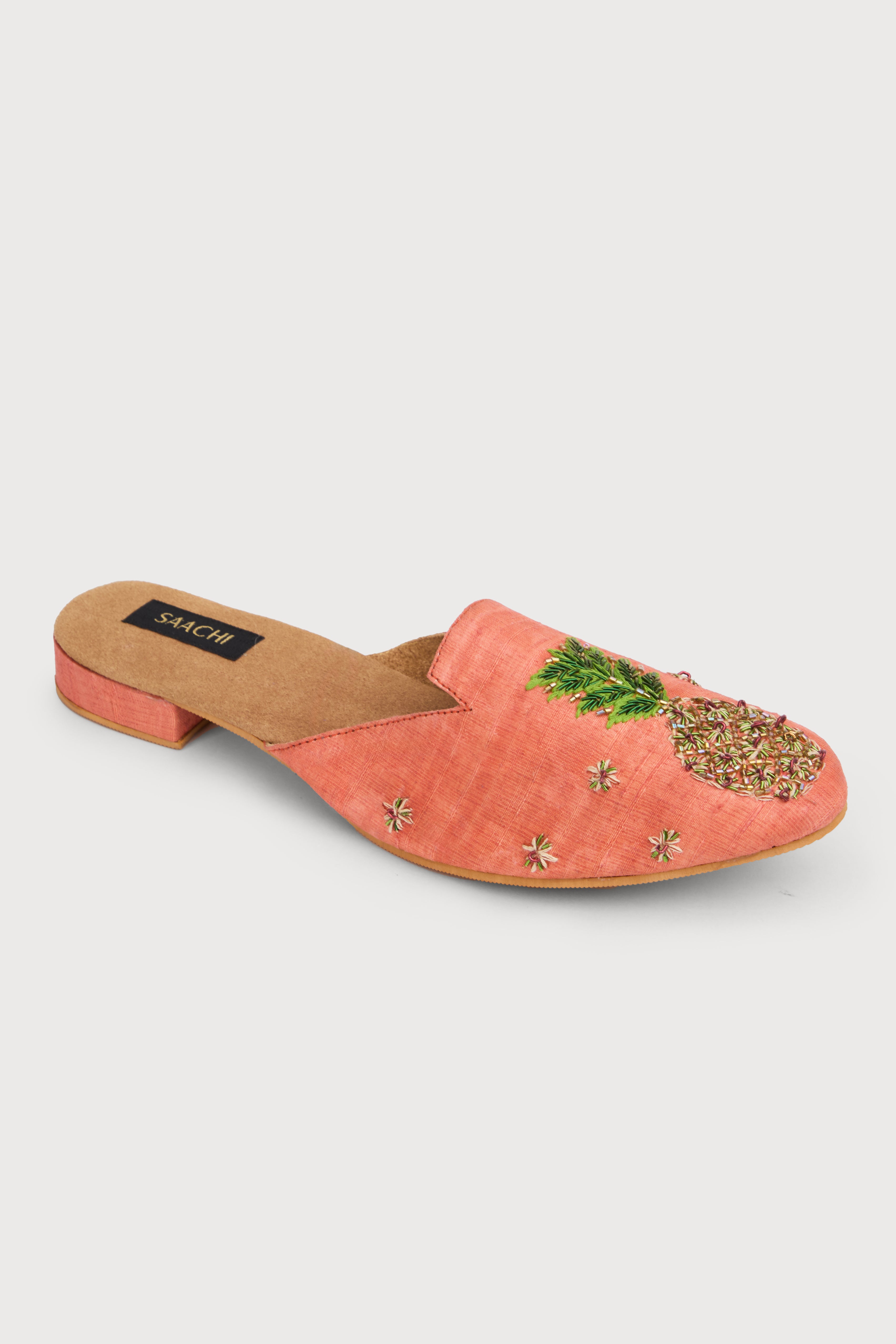 Pineapple Print Block Heel Mules - Women's Summer Fashion Slides for Beach, Vacation & Casual Outfits