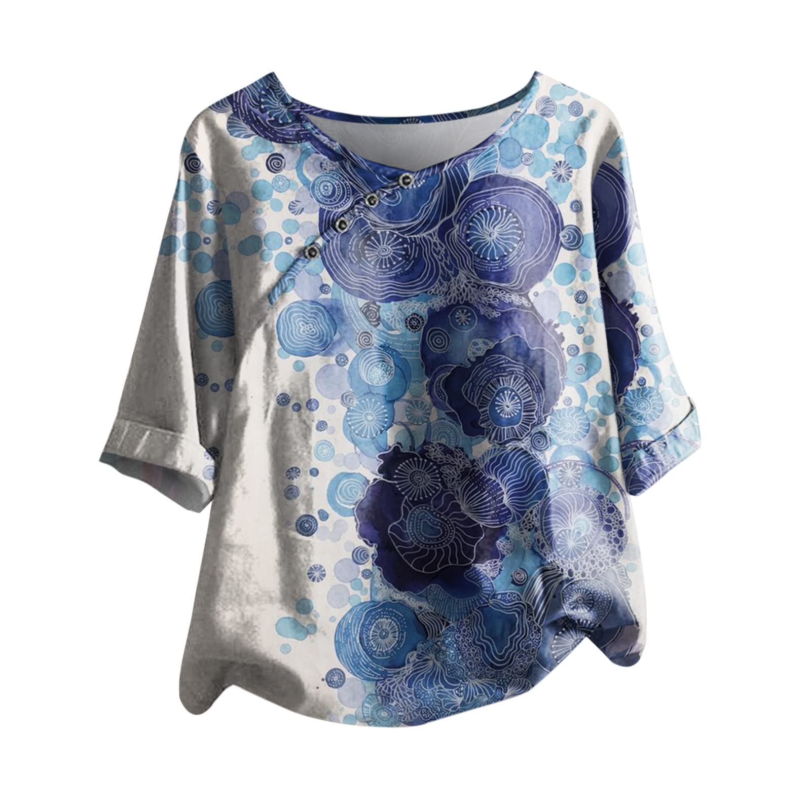 Women's Short Sleeve T-Shirts - Casual Loose Crewneck Button Up Blouse with Summer Print | Perfect for Beach Outings, Vacation Wear & Everyday Casual Style