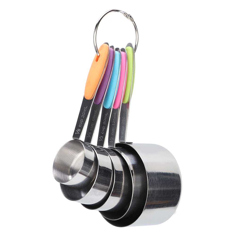 5-Piece Silicone Handle Measuring Cups Set - Flat Bottom, Heat Resistant for Baking & Cooking - Perfect for Home Kitchen, Professional Ingredients Measurement & Meal Prep