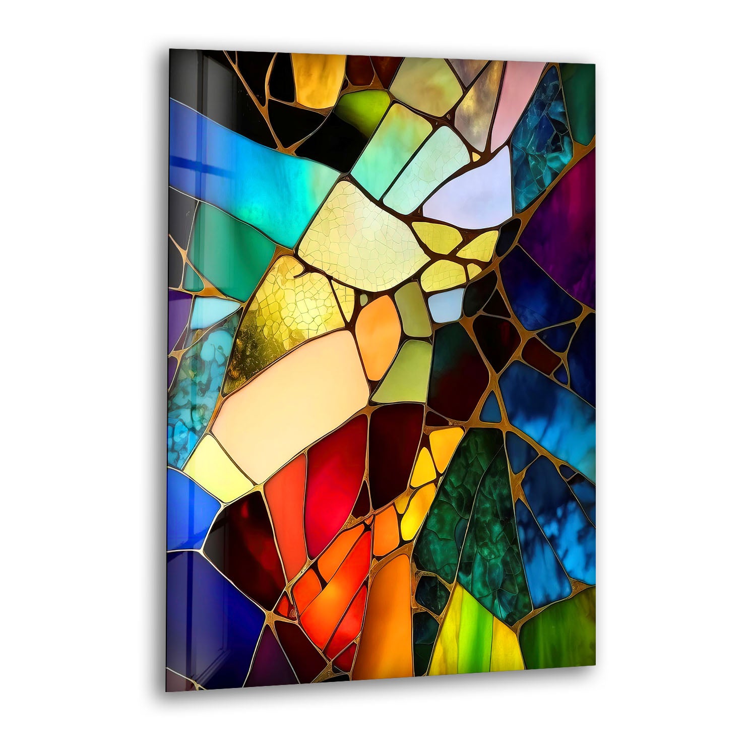 Vibrant Stained Glass Wall Art - Abstract Fractured Glass Print for Modern Home Decor | Artistic Wall Hanging for Living Room, Bedroom & Office | Unique Eclectic Interior Design Accent