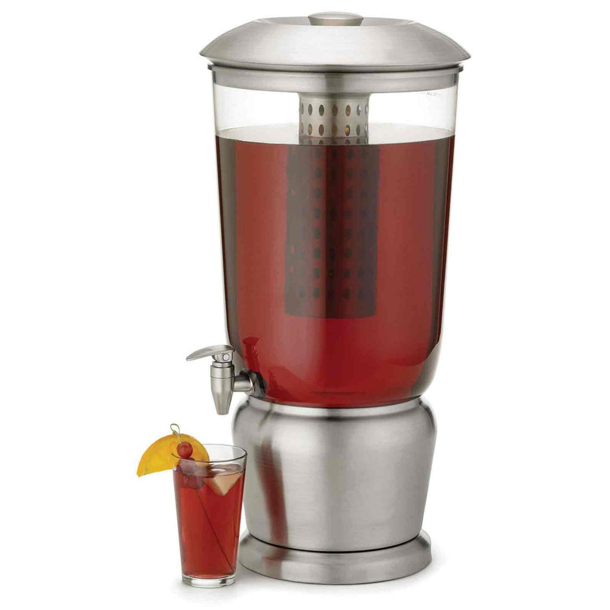TableCraft 85 Large 5 Gallon BPA-Free Tritan Drink Dispenser with Fruit Infuser & Stainless Steel Stand - Perfect for Catering, Buffets, Home Parties, and Outdoor Events - Ideal for Lemonade, Iced Tea, and Cold Beverages