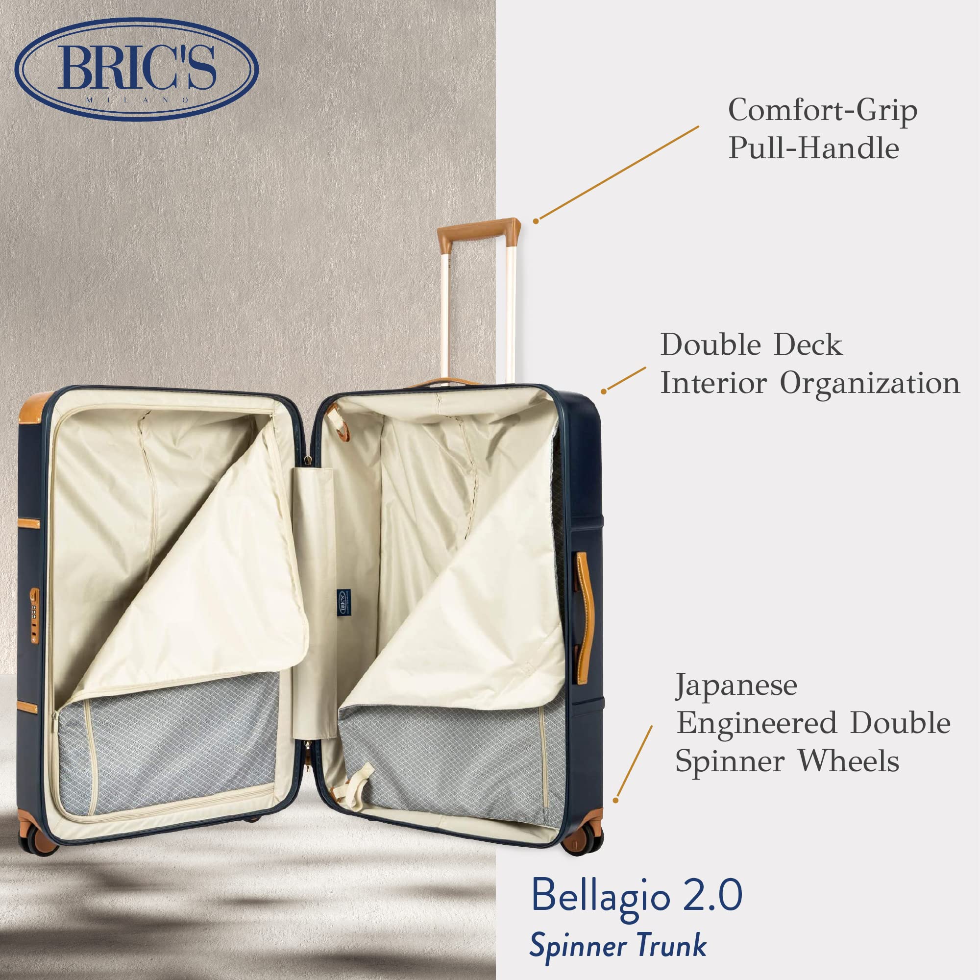 Bric's Bellagio 2.0 Spinner Trunk 30 Inch - Premium Luxury Luggage for Women & Men - TSA Approved Carry-On Suitcase - Stylish Blue Spinner Bag - Perfect for Business Travel & Vacation Getaways