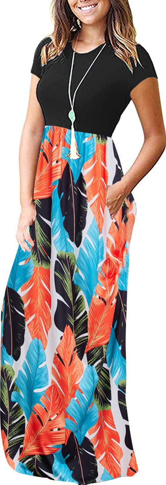 OURS Women's Summer Floral Print Casual Maxi Dress - Loose Long Sleeve Floor Length (Floral 3, Medium) | Perfect for Beach Vacations, Garden Parties & Summer Outings