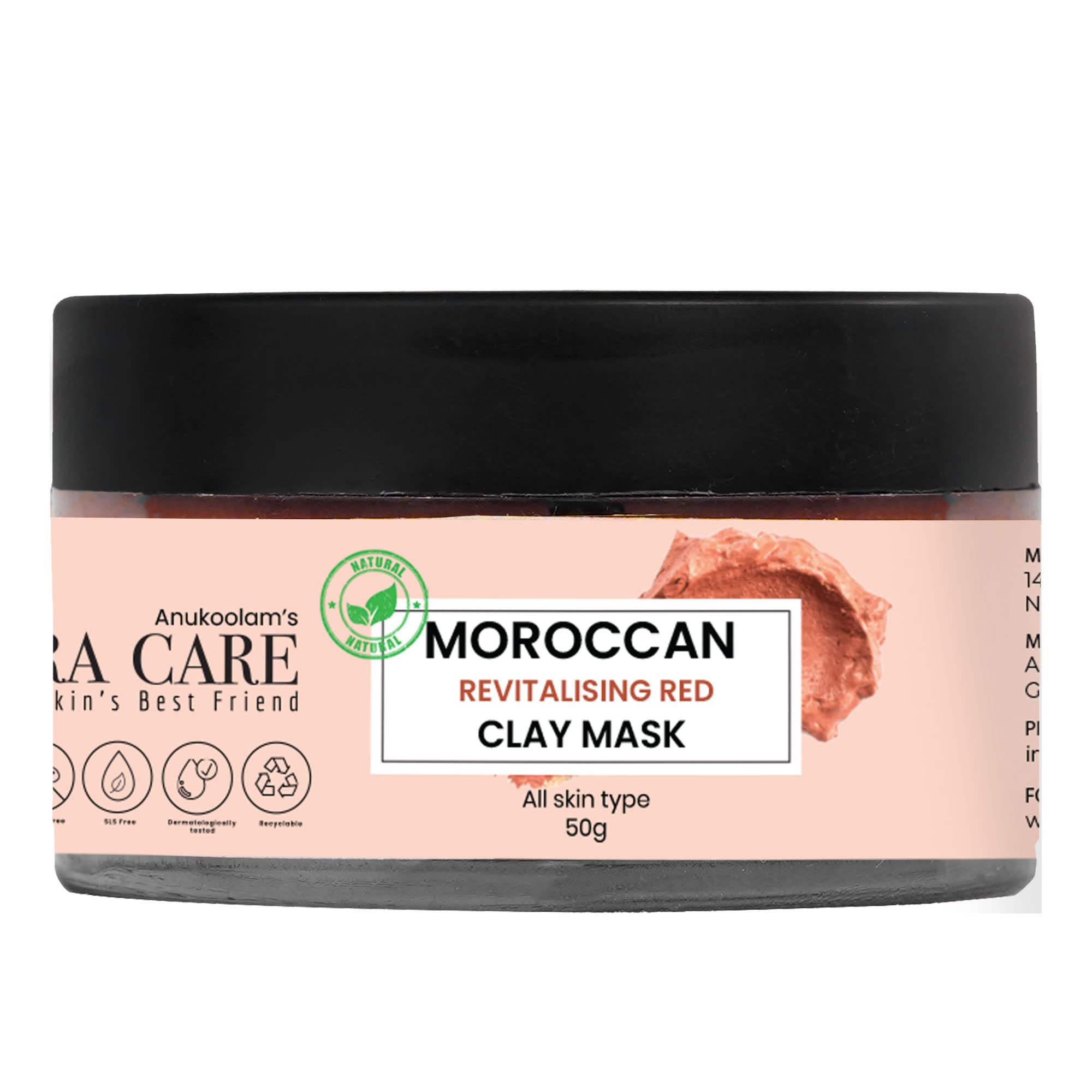 Yara Care Moroccan Revitalizing Red Clay Mask - Oil Control & Acne Treatment - Skin Detoxifier - Healing & Softening Facial Mask - 50g - Perfect for Oily & Acne-Prone Skin - Spa Day & Self-Care Essential