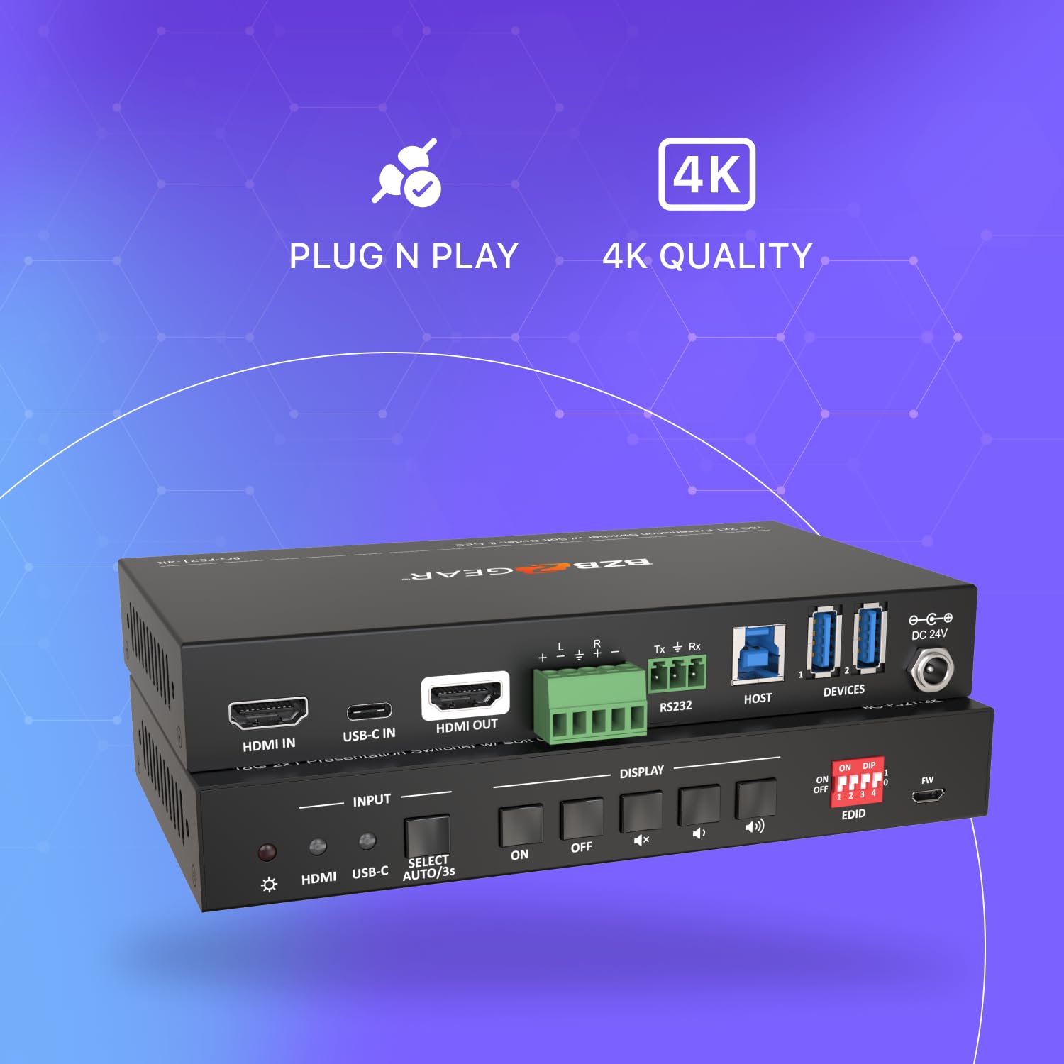 BZBGEAR 2-Port 4K UHD KVM Switch with HDMI, USB-C & USB 3.0 - BG-PS21-4K | Perfect for Home Office, Gaming & Multi-Device Presentations