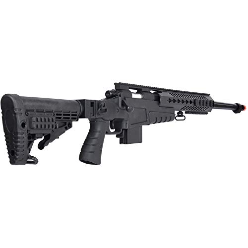 Lancer Tactical WellFire MB4418-1 Bolt Action Airsoft Sniper Rifle - 380 FPS High Power Precision Airsoft Gun for Outdoor Training & Competitive Shooting - Black Tactical Sniper Rifle for Airsoft Battles & Target Practice