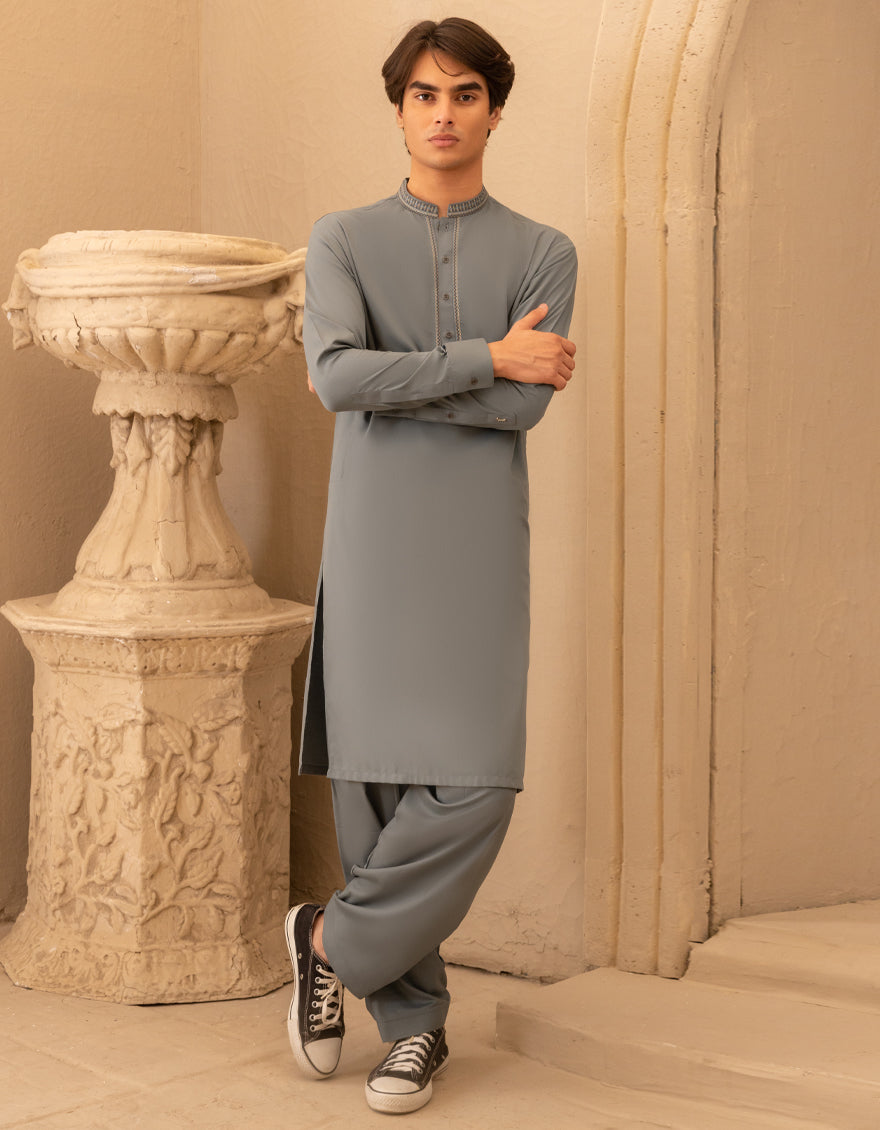 Premium Blended Dark Cyan Shalwar Kameez by J. Junaid Jamshed - Elegant Pakistani Traditional Outfit for Weddings & Festive Occasions