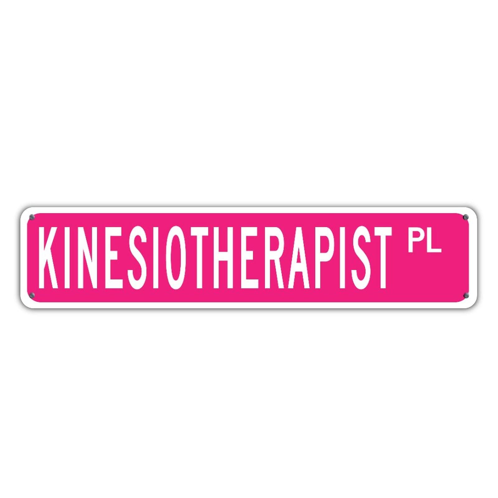 Personalized Retro Pink Kinesiotherapist Office Sign - Weather-Resistant Metal Garage Plaque for Home, Garden & Business - Heavy Duty 4x18 Inch Rectangle Decor for Office, Restaurant & Anniversary Gifts