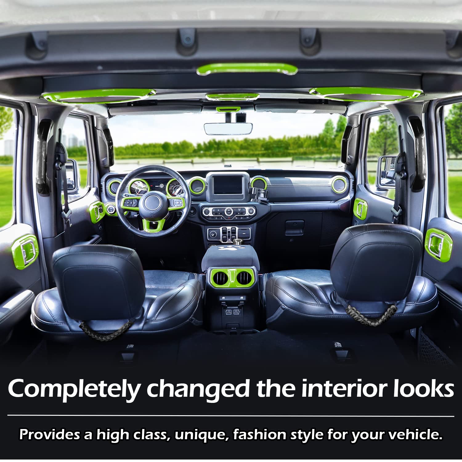 21PCS Full Interior Trim Kit for Jeep Wrangler JL/JLU 2018-2023 & Gladiator JT - AC Vent, Door Handle, Speaker, Light & Headlight Switch Covers (Green) | Upgrade Your Jeep's Interior Style for Off-Road Adventures & Daily Driving