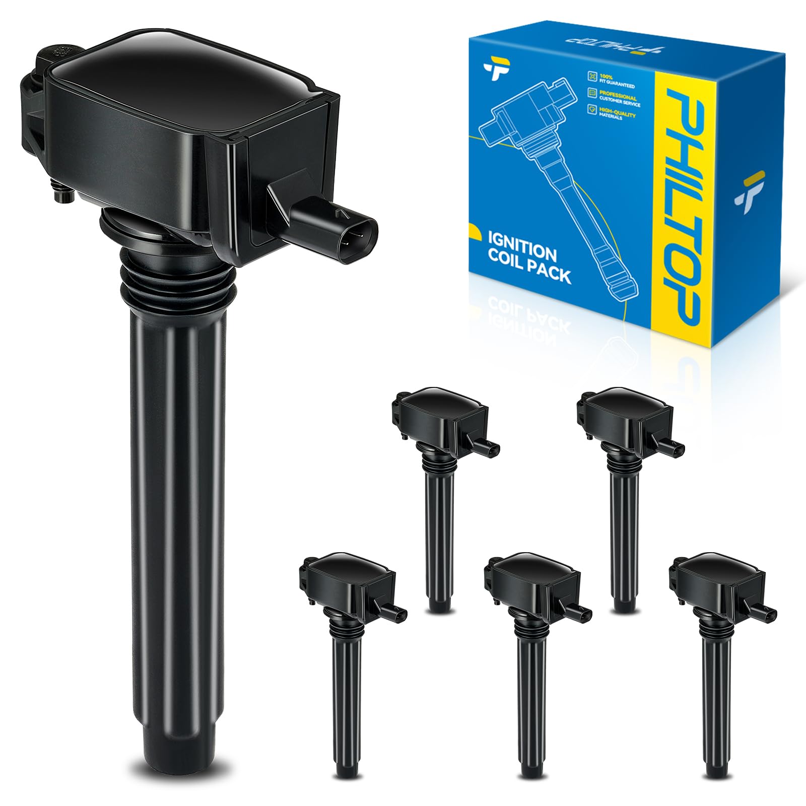 PHILTOP Ignition Coil Pack - Compatible with Dodge Charger, Durango, Grand Caravan, RAM 1500, Town & Country, Journey, Wrangler, Routan - UF648 Replacement Coil for Smooth Engine Performance - Perfect for Off-Roading, Daily Commuting & Towing