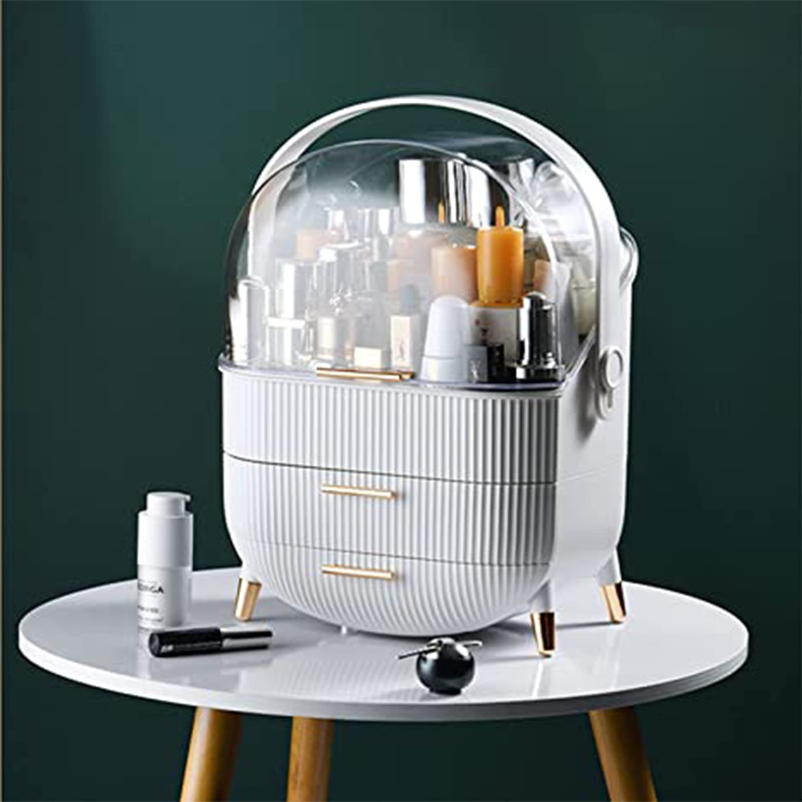 White Makeup Storage Organizer - Cosmetic Display Case with Brush Holder & Lipstick Organizer, Skincare Organizer for Bathroom Countertop, Bedroom Vanity Desk & Travel | Perfect for Daily Beauty Routine & Travel Essentials