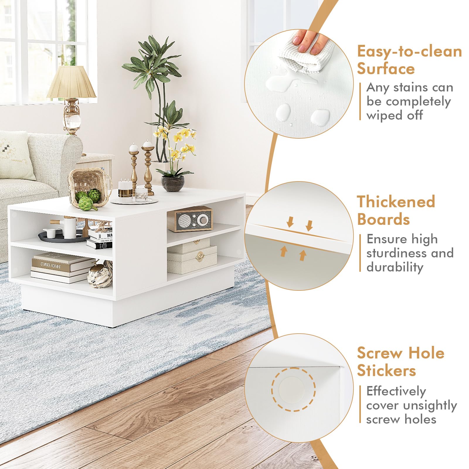 Giantex Modern White 2-Tier Coffee Table with Storage Shelf - Geometric Rectangle Sofa Table with Elevated Base - Perfect for Living Room, Reception Area, Lounge & Small Spaces - Sturdy Accent Table for Coffee, Books & Home Decor