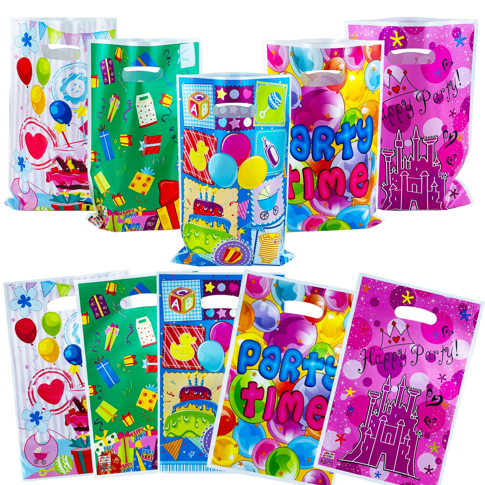 50 Pcs Colorful Party Favor Bags with Handles - Multicolor Candy Bags for Kids Birthday Parties, Baby Showers & Halloween Events