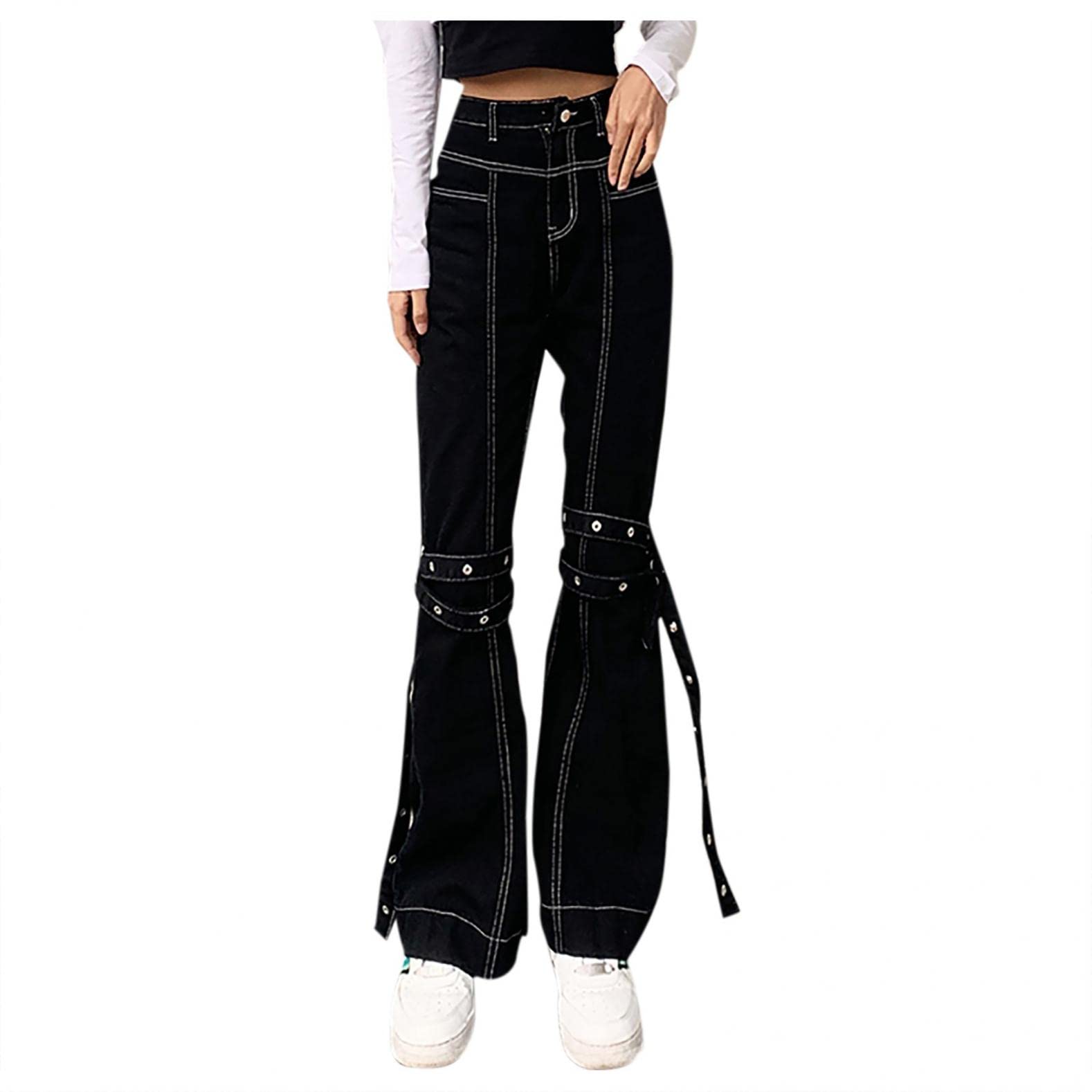 MASZONE Y2K Fashion Jeans for Women - Black Ripped High Waisted Baggy Straight Vintage Denim Pants | Trendy Streetwear & Casual Outfit Essential