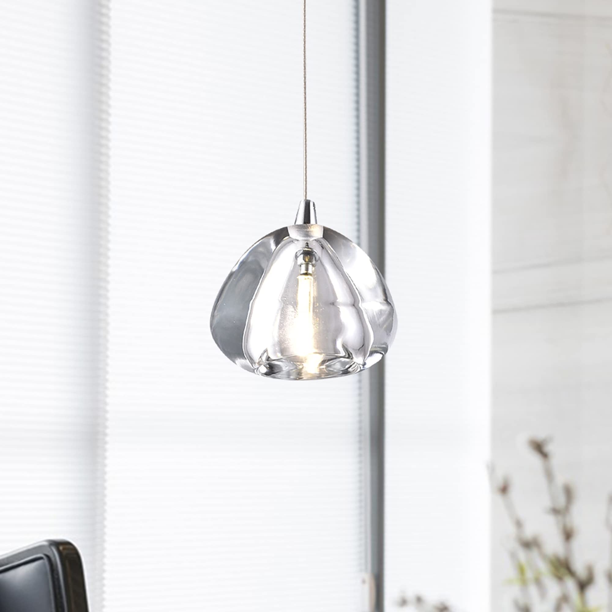 Modern Small Pendant Light - Raindrop Crystal Hanging Lamp, Single Chrome Chandelier for Ceiling, Dining Room, Bedroom, Kitchen Island & Bathroom (D4.72” x H59.05”, 1 Light) - Perfect for Home Decor, Kitchen Lighting, and Dining Area Ambiance