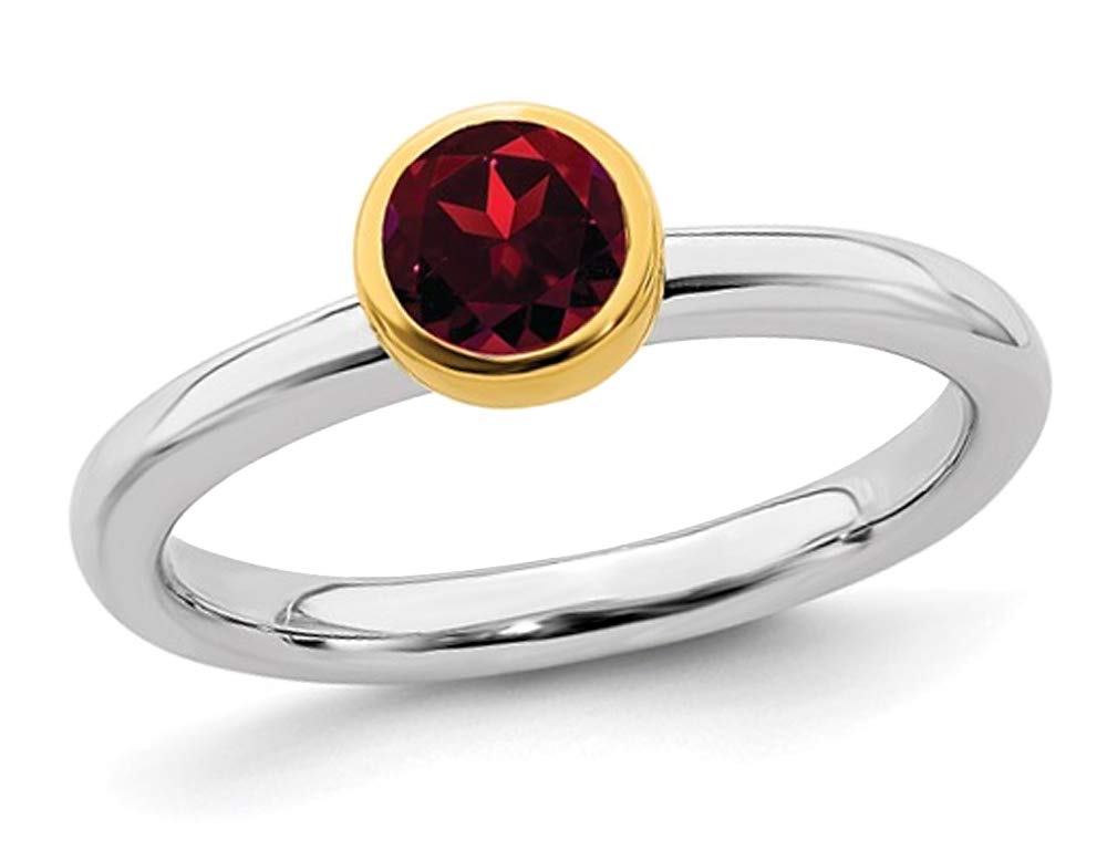 3/5 Carat (ctw) Sterling Silver Solitaire Garnet Ring with Yellow Accent - Perfect for Valentine's Day Gifts, Anniversary Presents & Special Occasions
