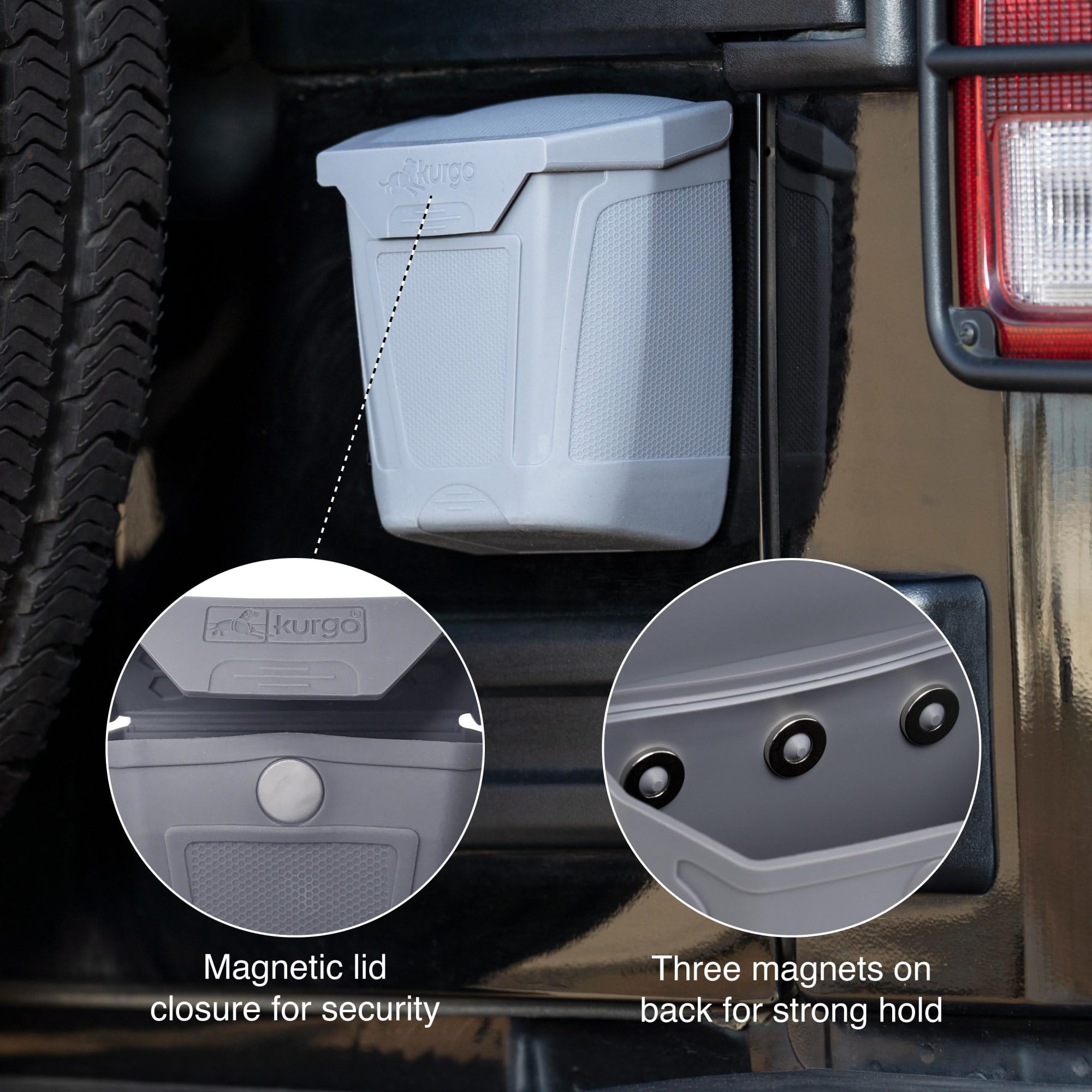 Kurgo Magnetic Dog Waste Trash Bin for Cars - Portable Poop Bag Dispenser & Garbage Can for Pets - Attaches to Vehicle Tailgate or Bumper - Easy Clean Travel Accessory (Perfect for Road Trips, Camping & Outdoor Adventures with Pets)