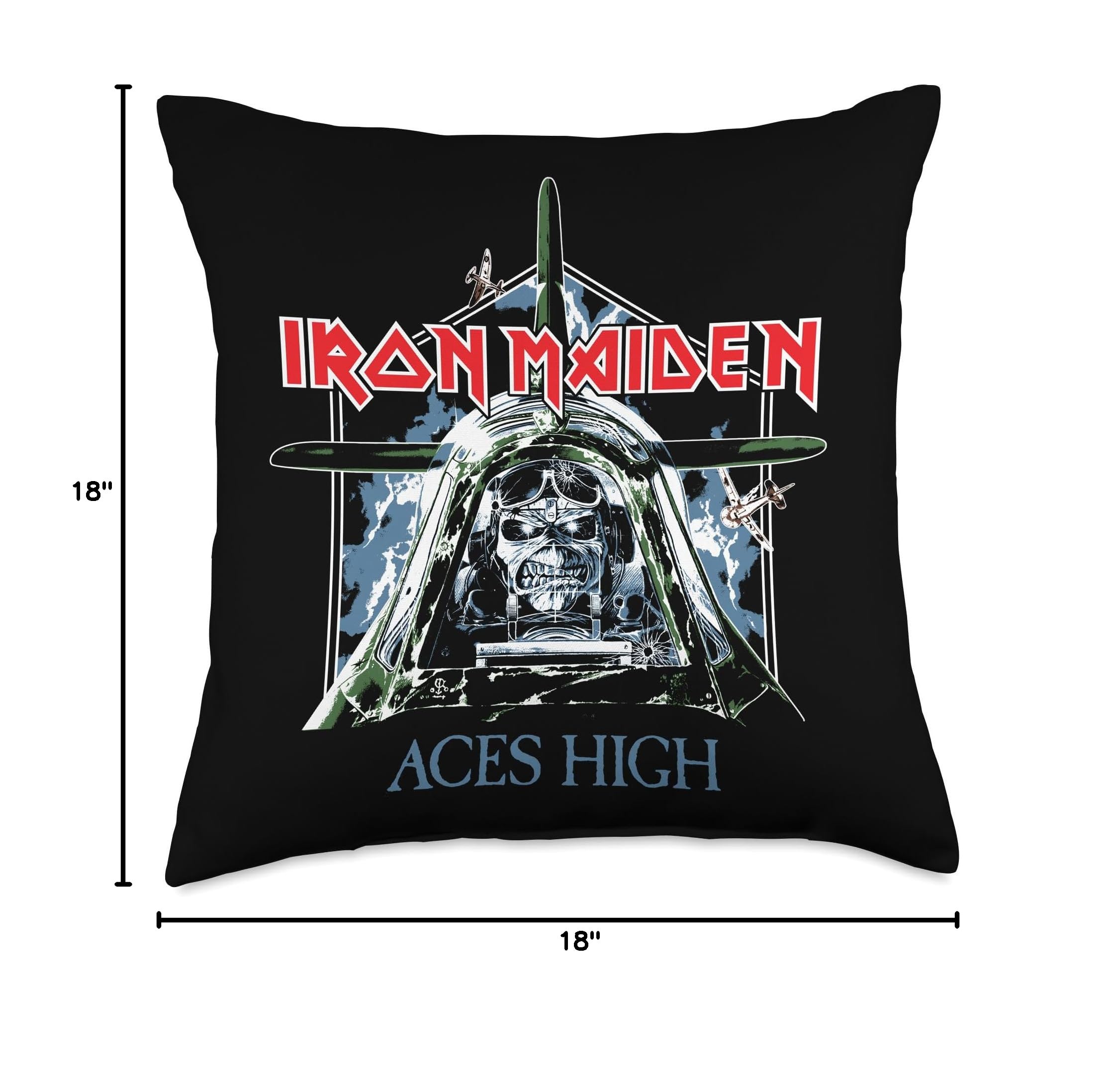 Iron Maiden - Aces High Throw Pillow | Heavy Metal Band Decor | Soft Cushion for Bed, Sofa & Gaming Chair | Perfect Gift for Rock Music Fans