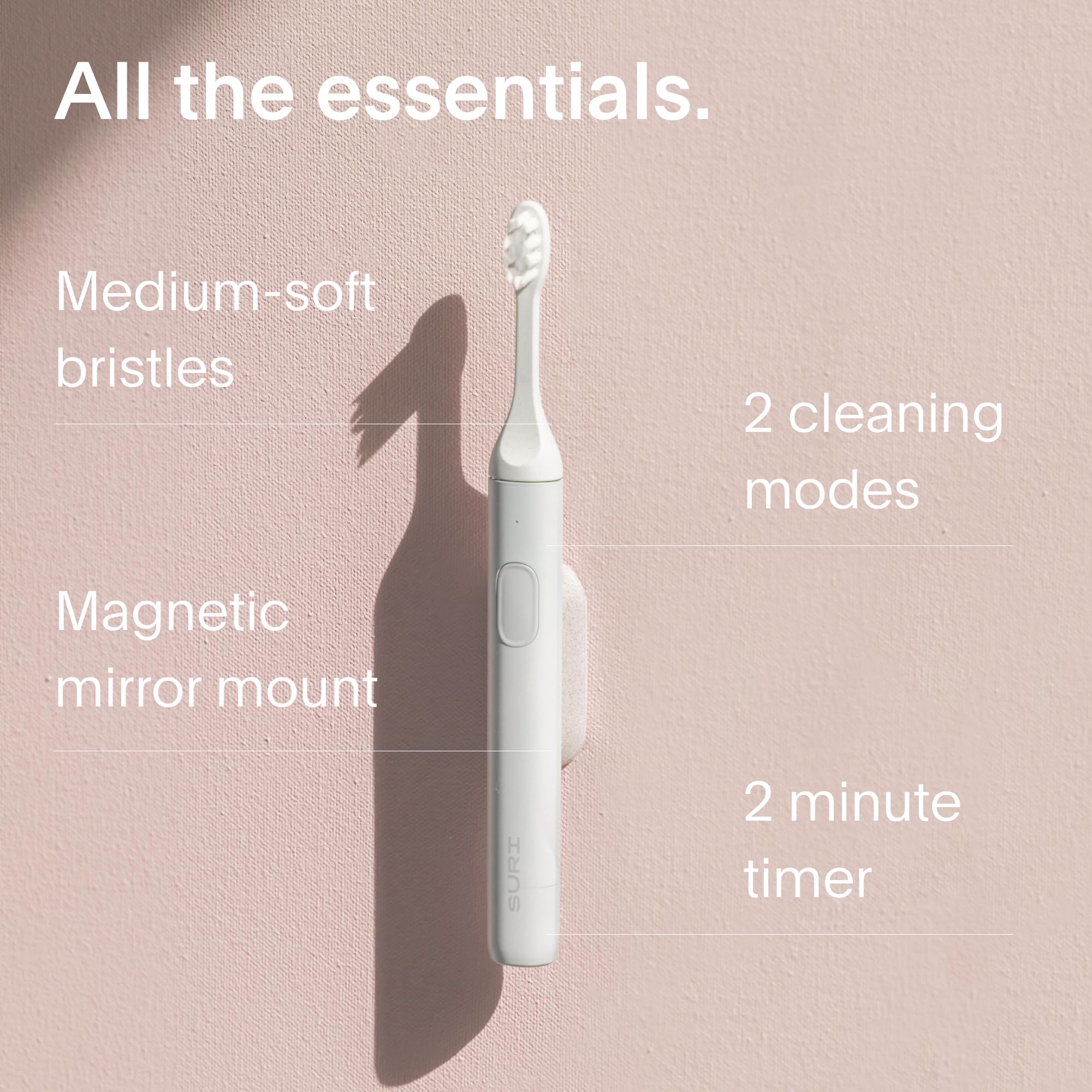 Sustainable Electric Toothbrush for Adults - Slim Sonic Toothbrush with 40-Day Battery & Travel Case | California Designed, Durable Oral Care Kit for Home & Travel Use