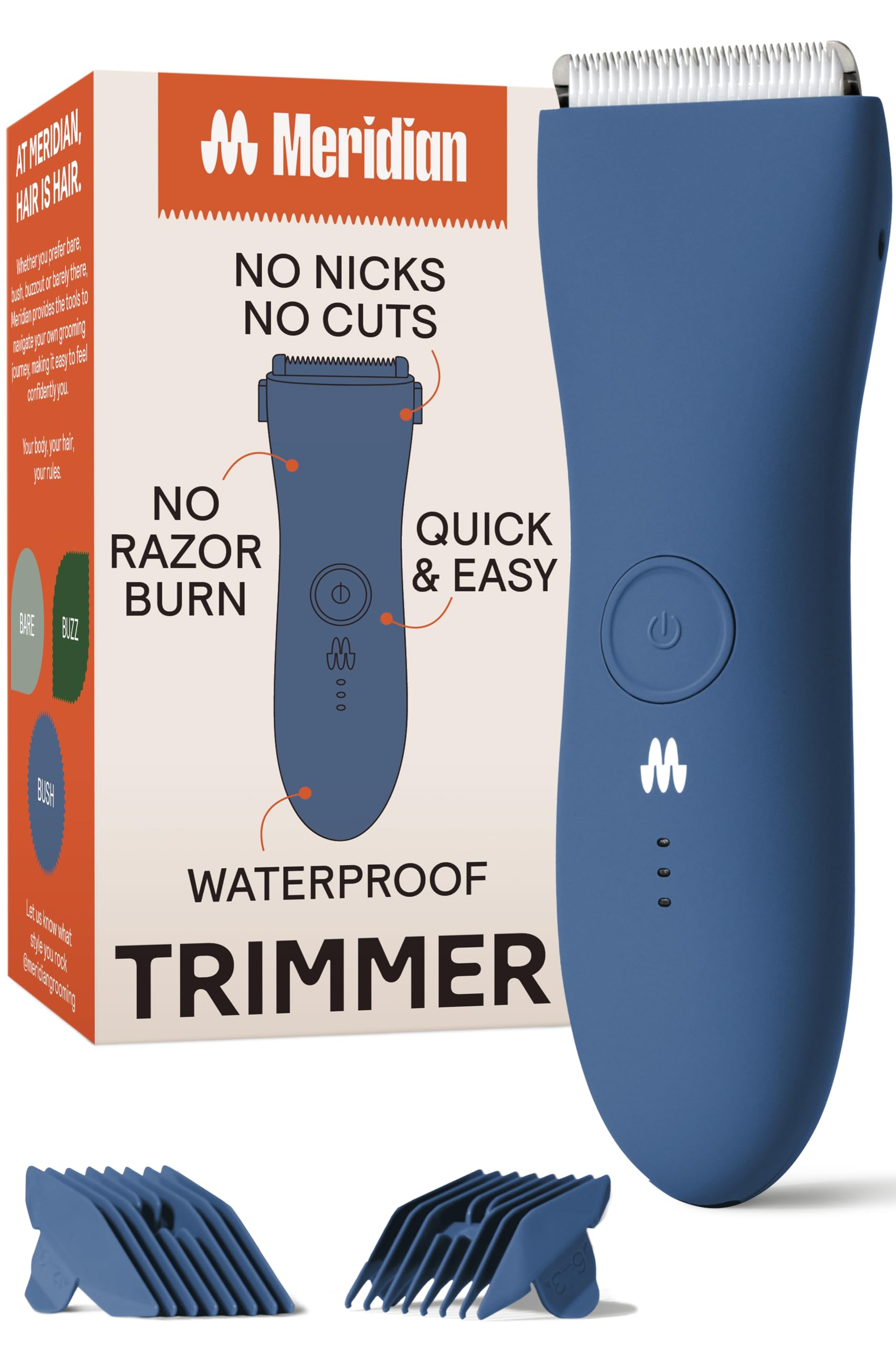 MERIDIAN Electric Body Hair Trimmer for Men & Women - Waterproof Rechargeable Pubic Hair Shaver for Balls, Groin & Bikini Area - Safe Painless Trimming for Sensitive Skin | Perfect for Travel, Gym & Personal Grooming